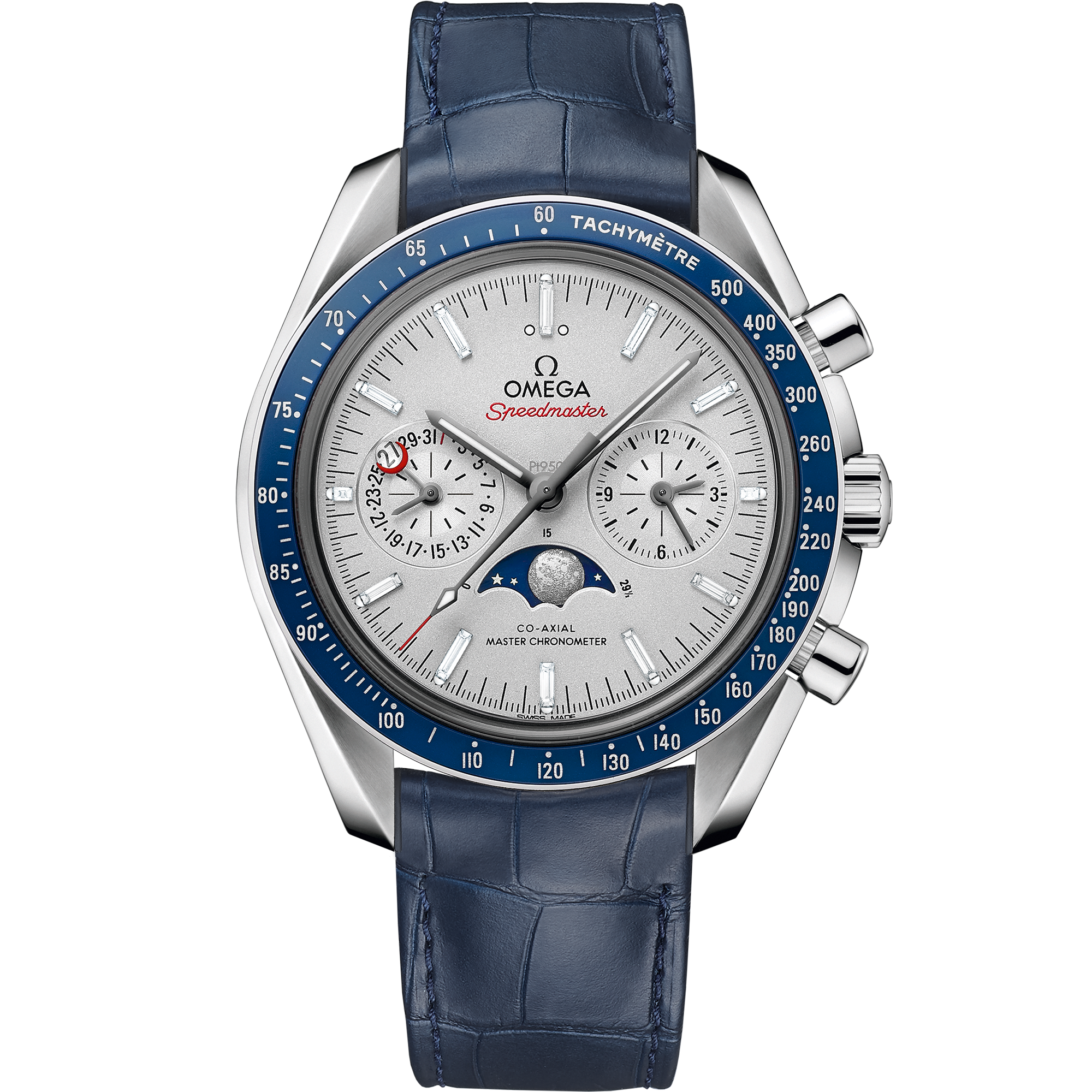 Speedmaster Moonphase 44.25 mm, platinum on leather strap - 304.93.44 ...