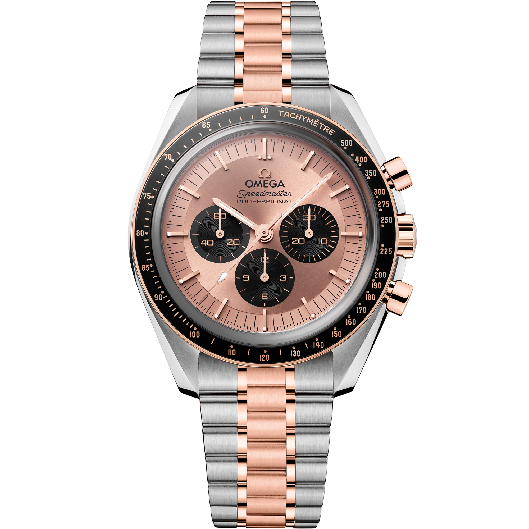 Pink dial watch on Steel - Sedna™ gold case with Steel - Sedna™ gold bracelet - Speedmaster Moonwatch Professional 42 mm, Steel - Sedna™ gold on Steel - Sedna™ gold - 310.20.42.50.99.001