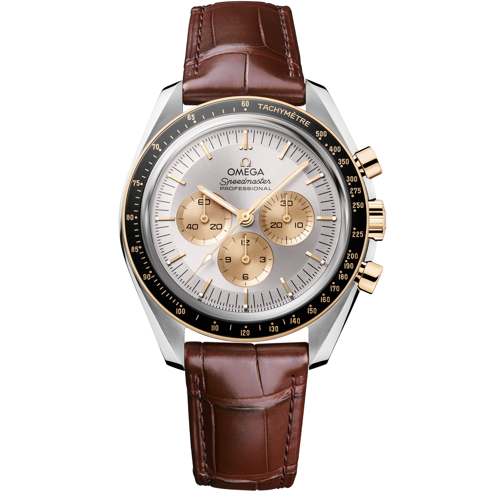 Omega 310.23.42.50.02.001 Speedmaster Moonwatch Professional 42mm Steel Moonshine Gold On Alligator Strap Men s in Silver Steel Gold by Exquisite T