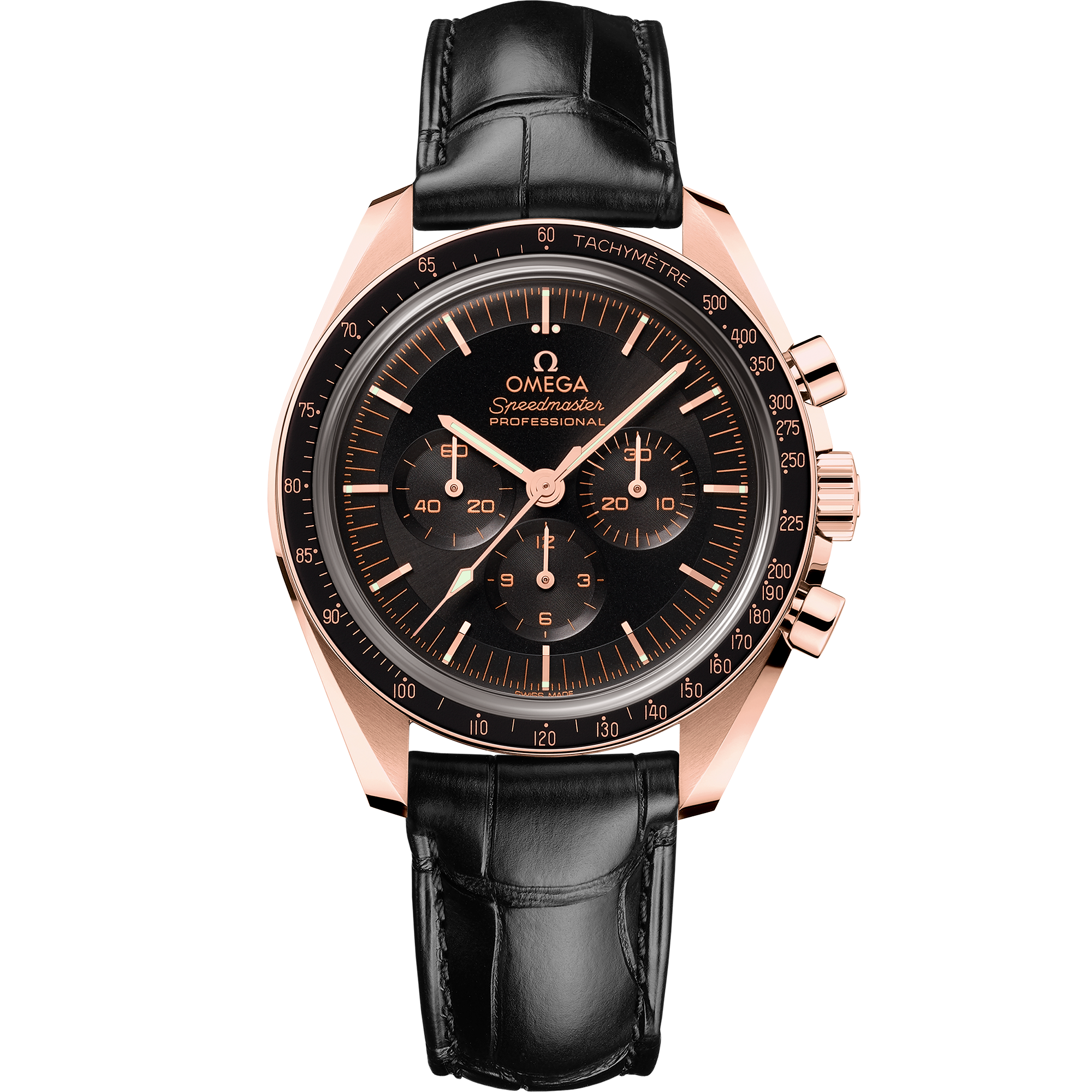 Speedmaster Moonwatch Professional 42 mm, Sedna™ gold on leather strap - 310.63.42.50.01.001