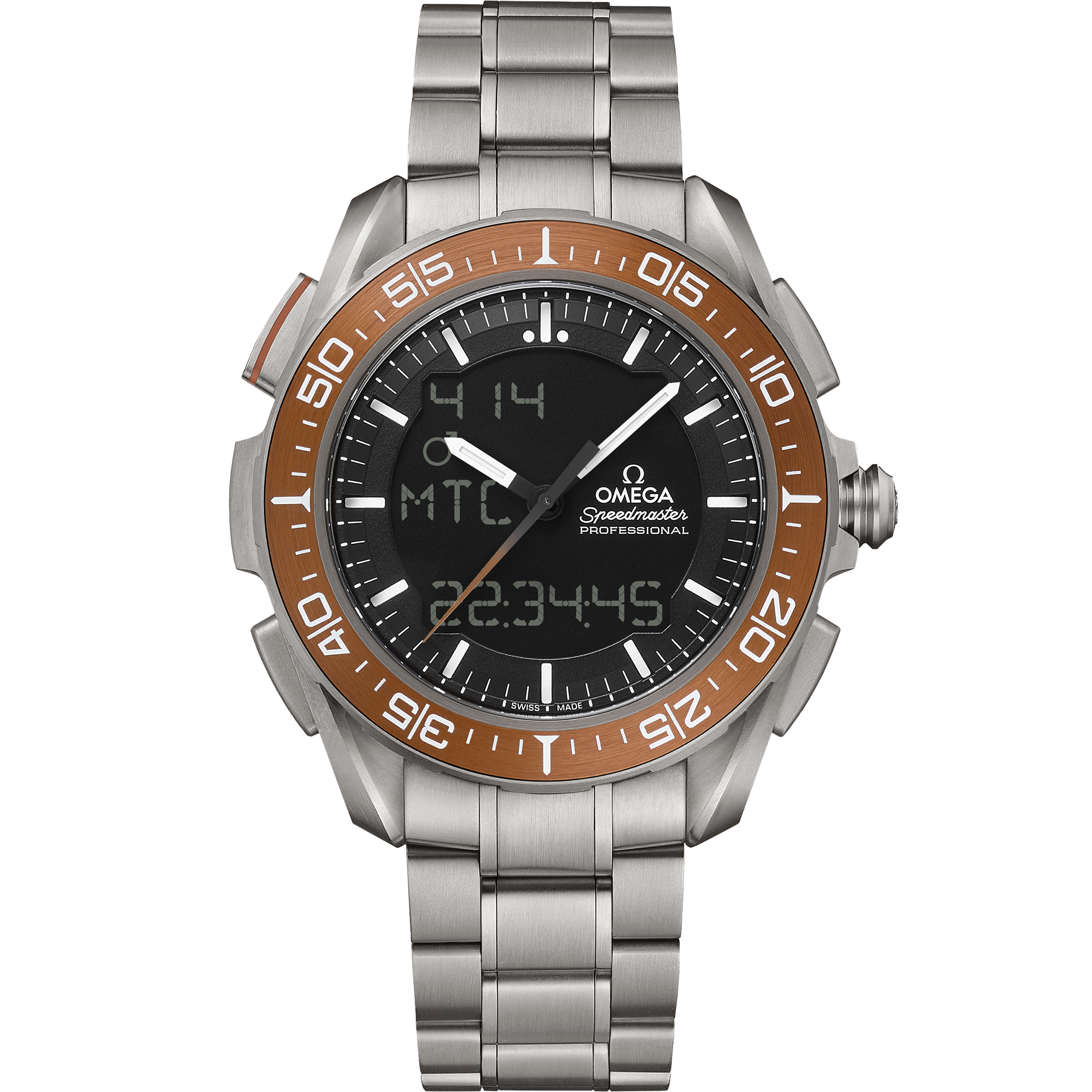 Uhr mit Schwarz Zifferblatt auf Titan Gehäuse mit Titanband bracelet - Speedmaster X-33 Marstimer 45 mm, Titan mit Titanband - 318.90.45.79.01.003