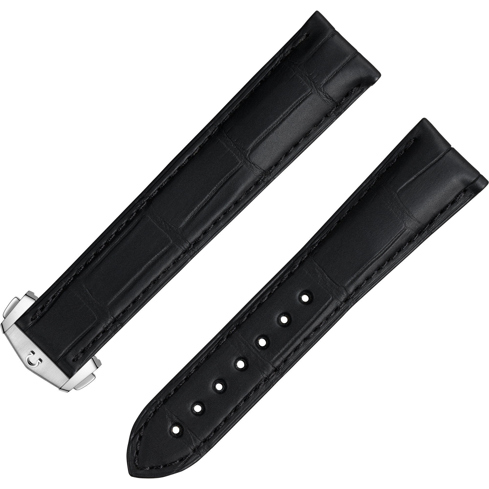 Two-piece strap - Black alligator leather strap with foldover clasp - 032CUZ007467W