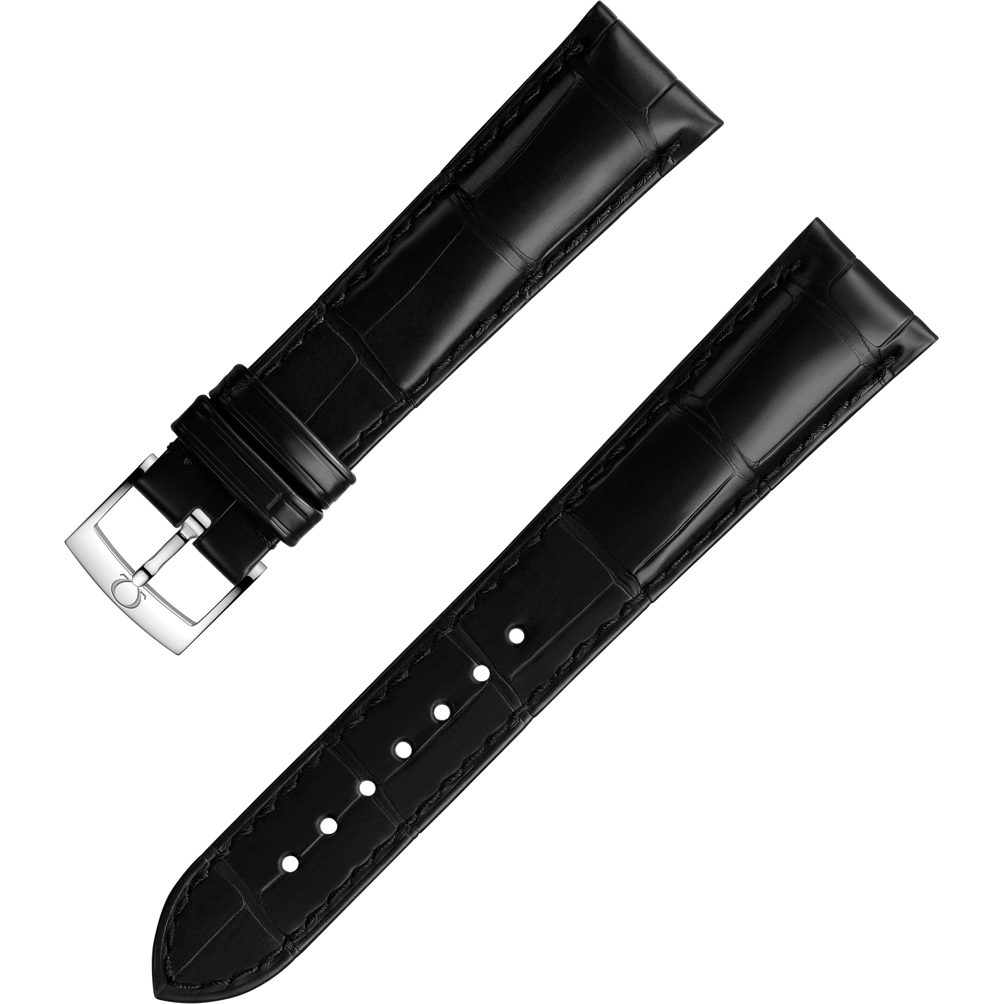 Two-piece strap - Black alligator leather strap with pin buckle - 98000014W