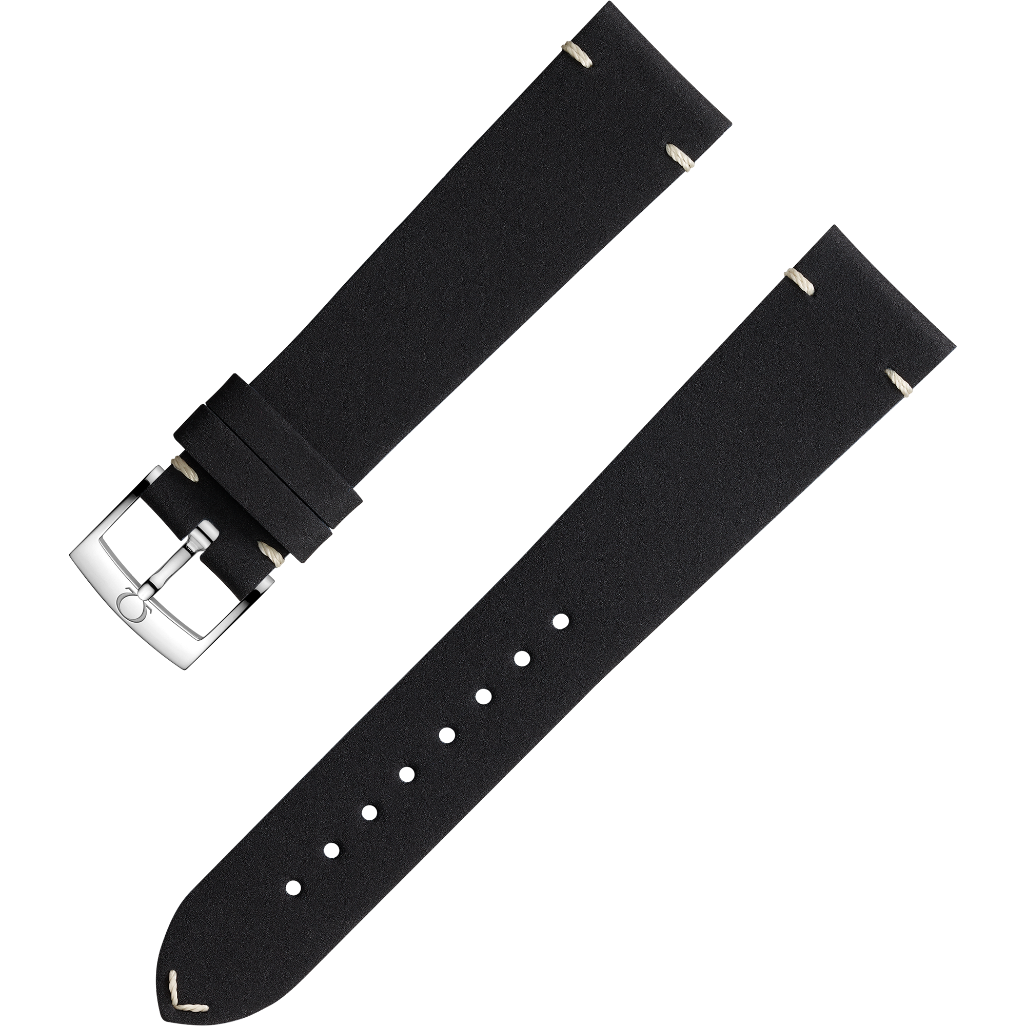 Two-piece strap - Black leather strap with pin buckle - 032CUZ006675W