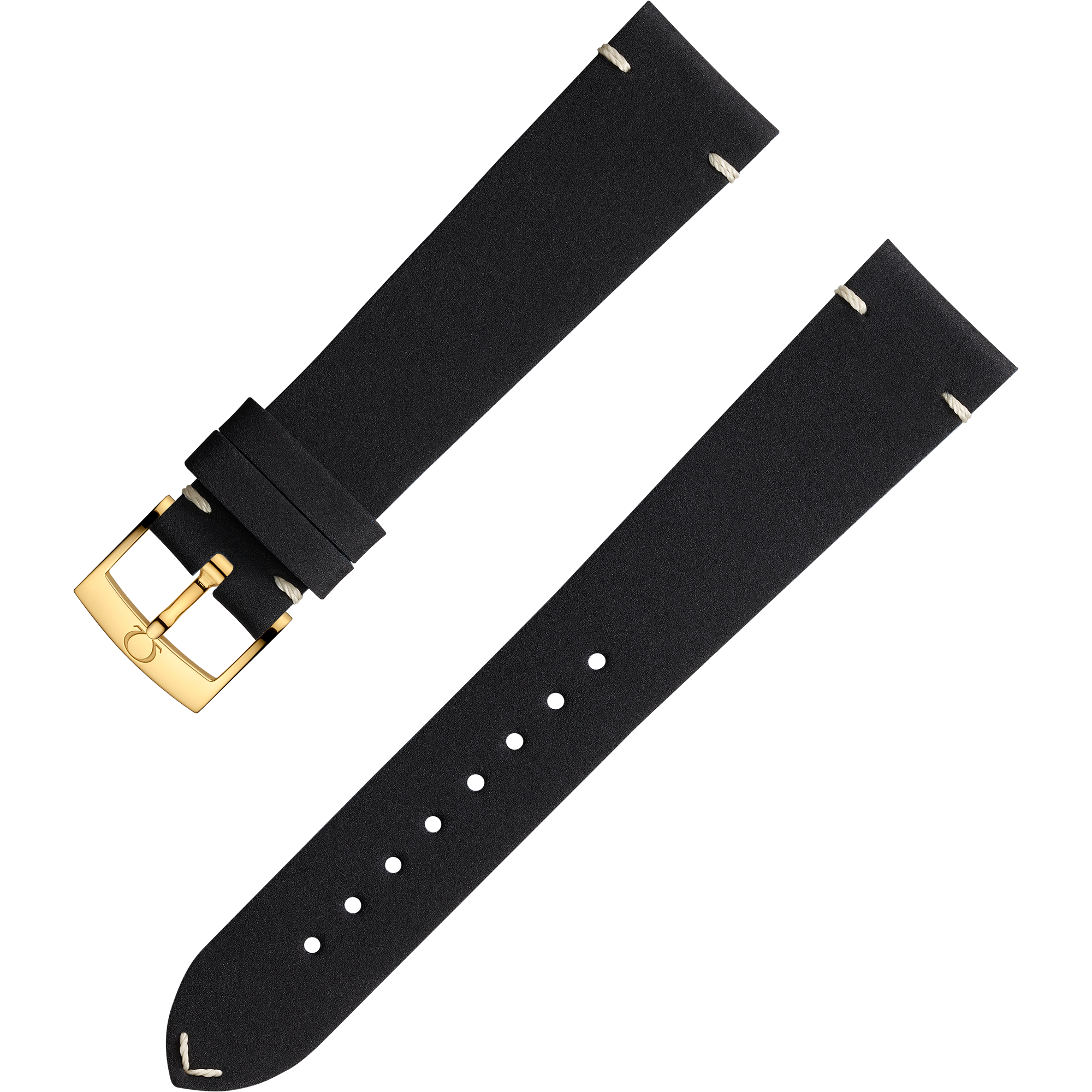 Two-piece strap - Black leather strap with pin buckle - 032CUZ006675