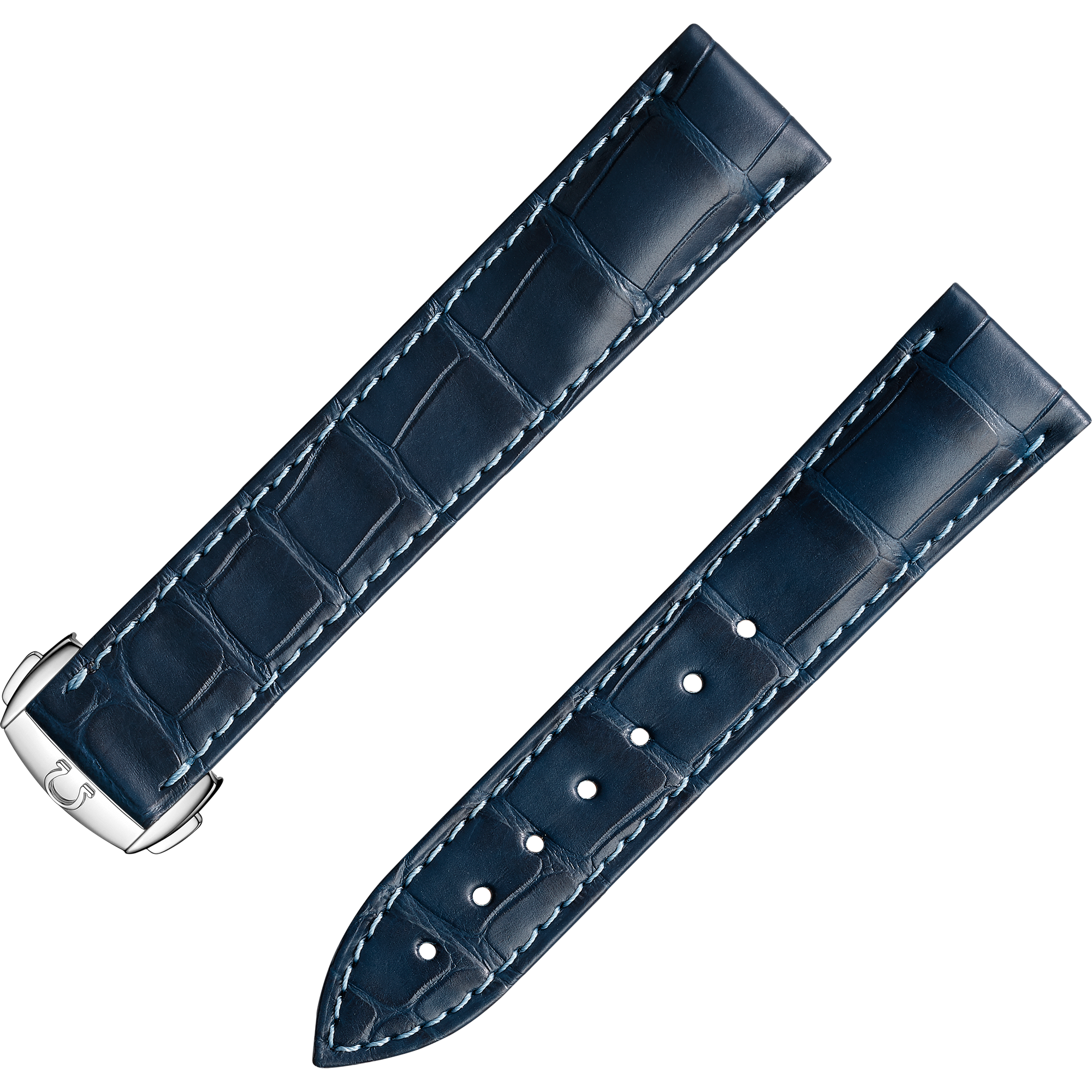 Bracelet deux pièces - Bracelet en cuir d'alligator bleu avec boucle déployante - 032CUZ007419