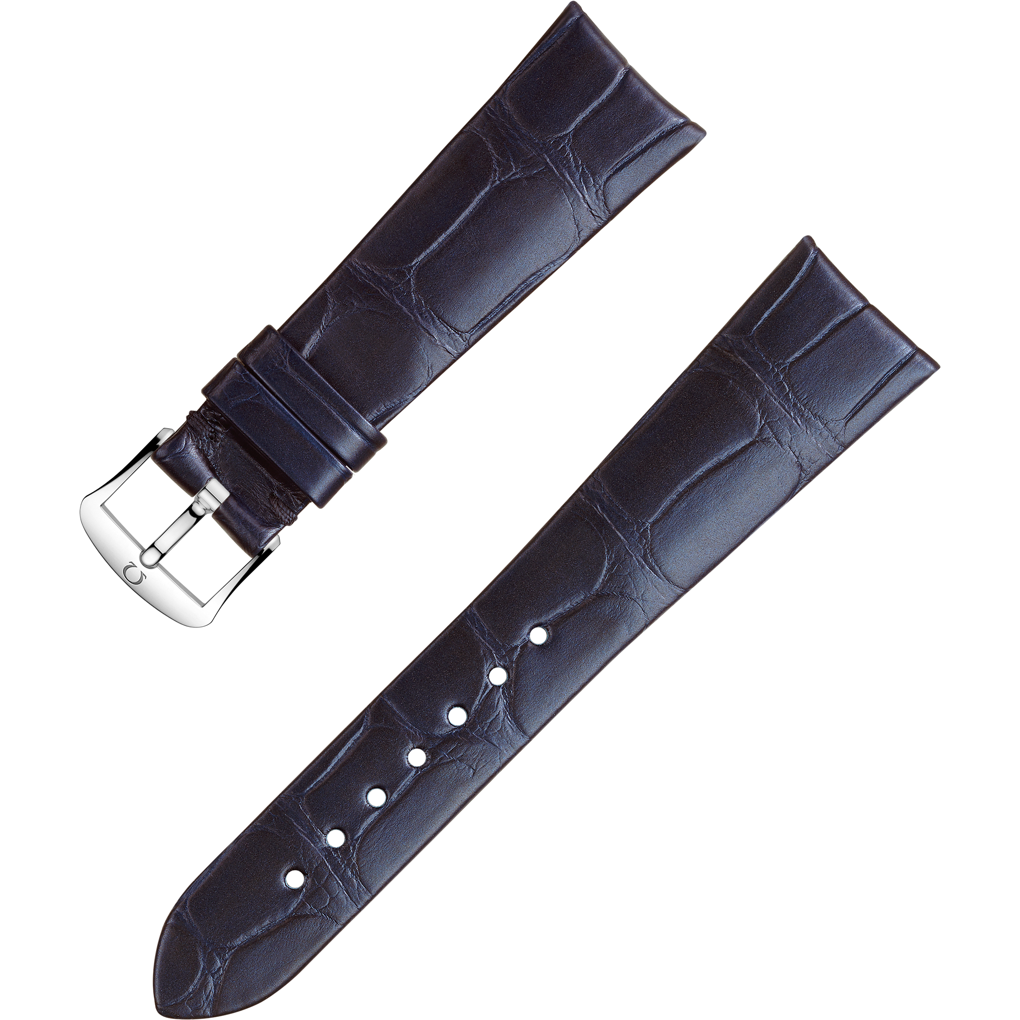 สายนาฬิกาแบบสองชิ้น - สายหนังจระเข้สีน้ำเงินพร้อมหัวสายแบบหัวเข็มขัด - 032CUZ008444