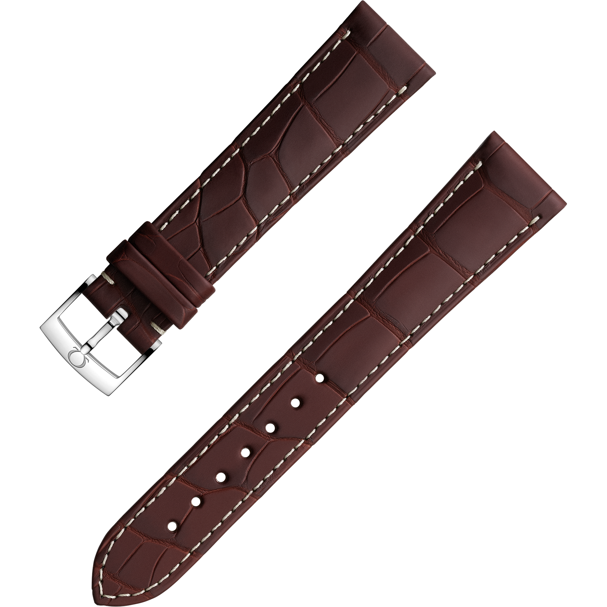 Two-piece strap - Brown alligator leather strap with pin buckle - 032CUZ003330W