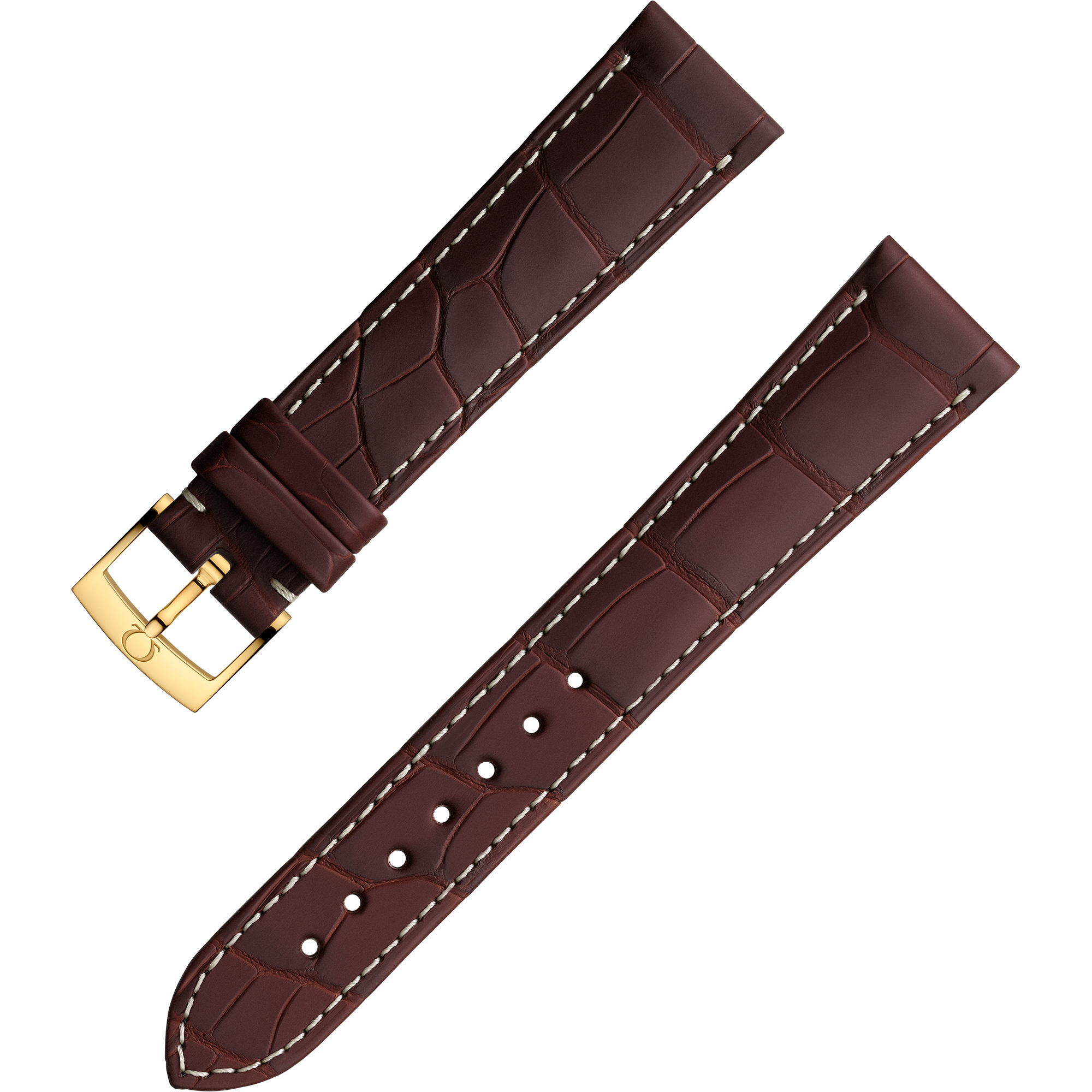 Bracelet deux pièces - Bracelet en cuir d'alligator brun avec boucle ardillon - 032CUZ003330