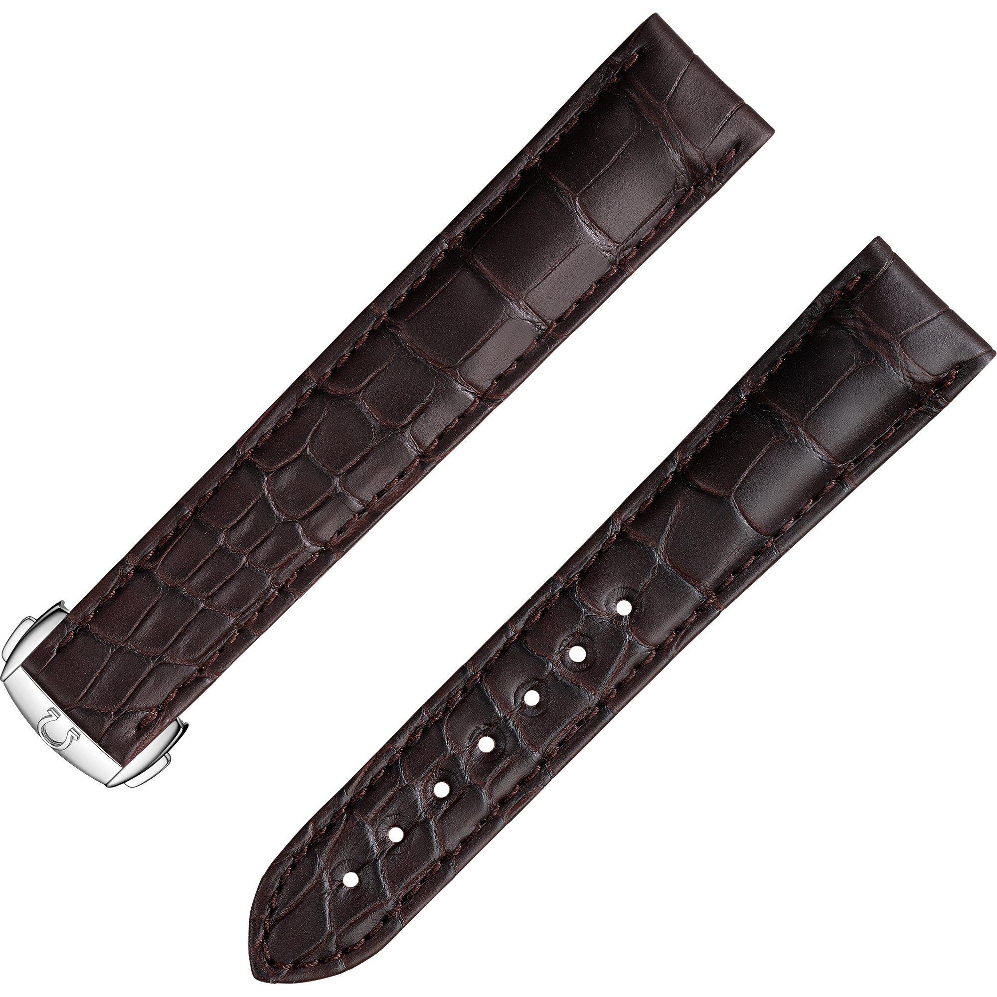 Two-piece strap - Brown alligator leather strap with foldover clasp - 9800.02.75