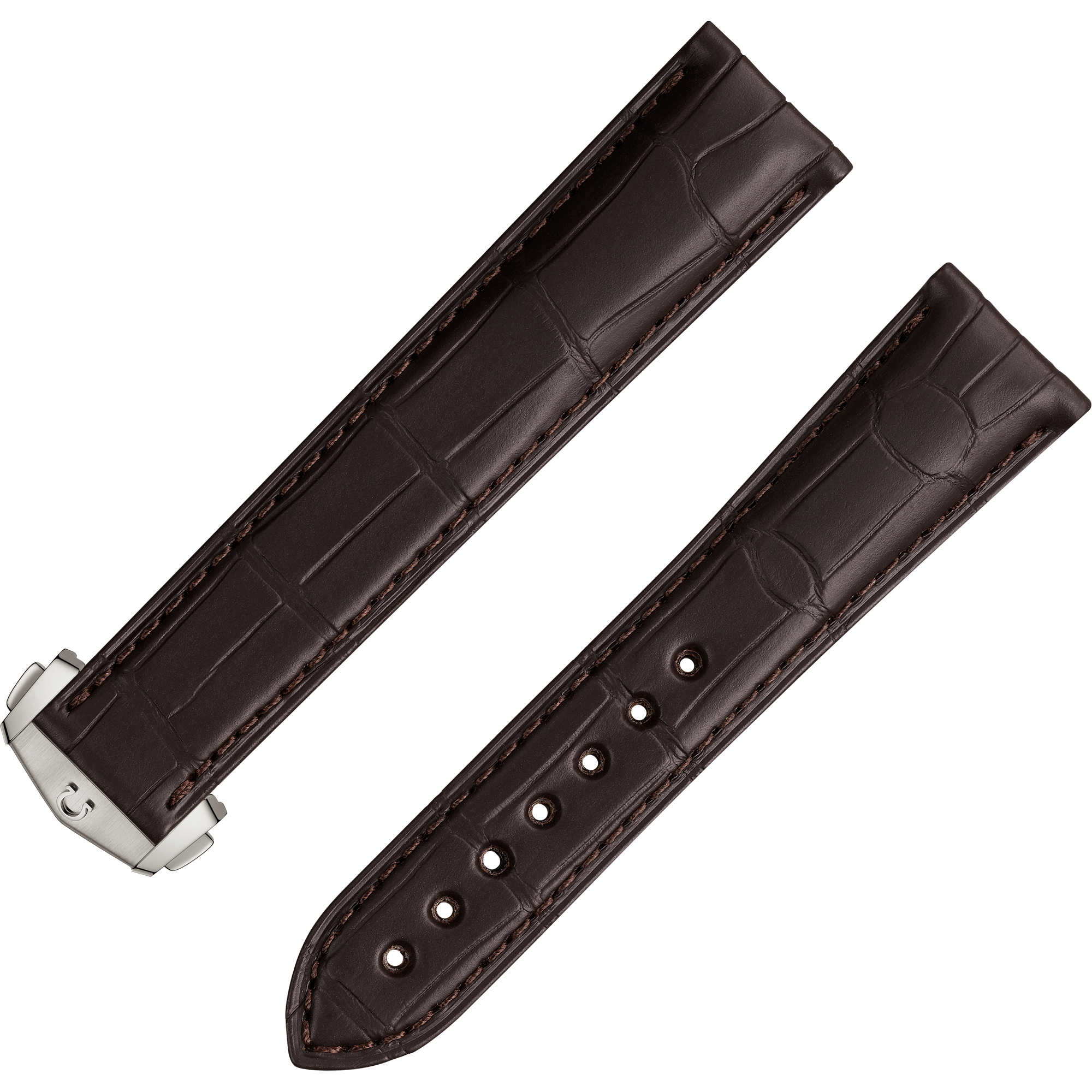 Two-piece strap - Brown alligator leather strap with foldover clasp - 98000275W