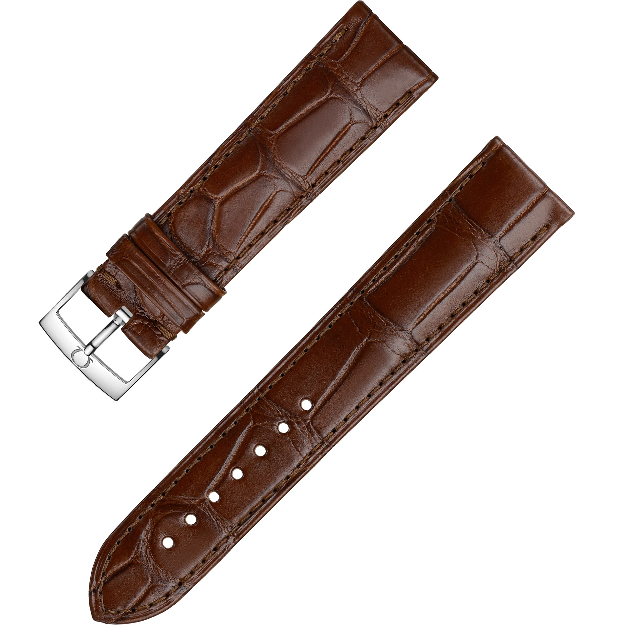 Two-piece strap - Brown alligator leather strap with pin buckle - 032CUZ010217