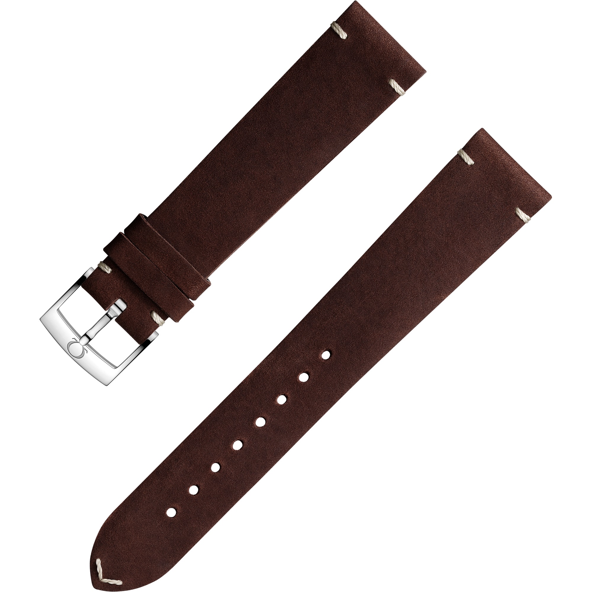 Two-piece strap - Brown leather strap with pin buckle - 032CUZ006677W