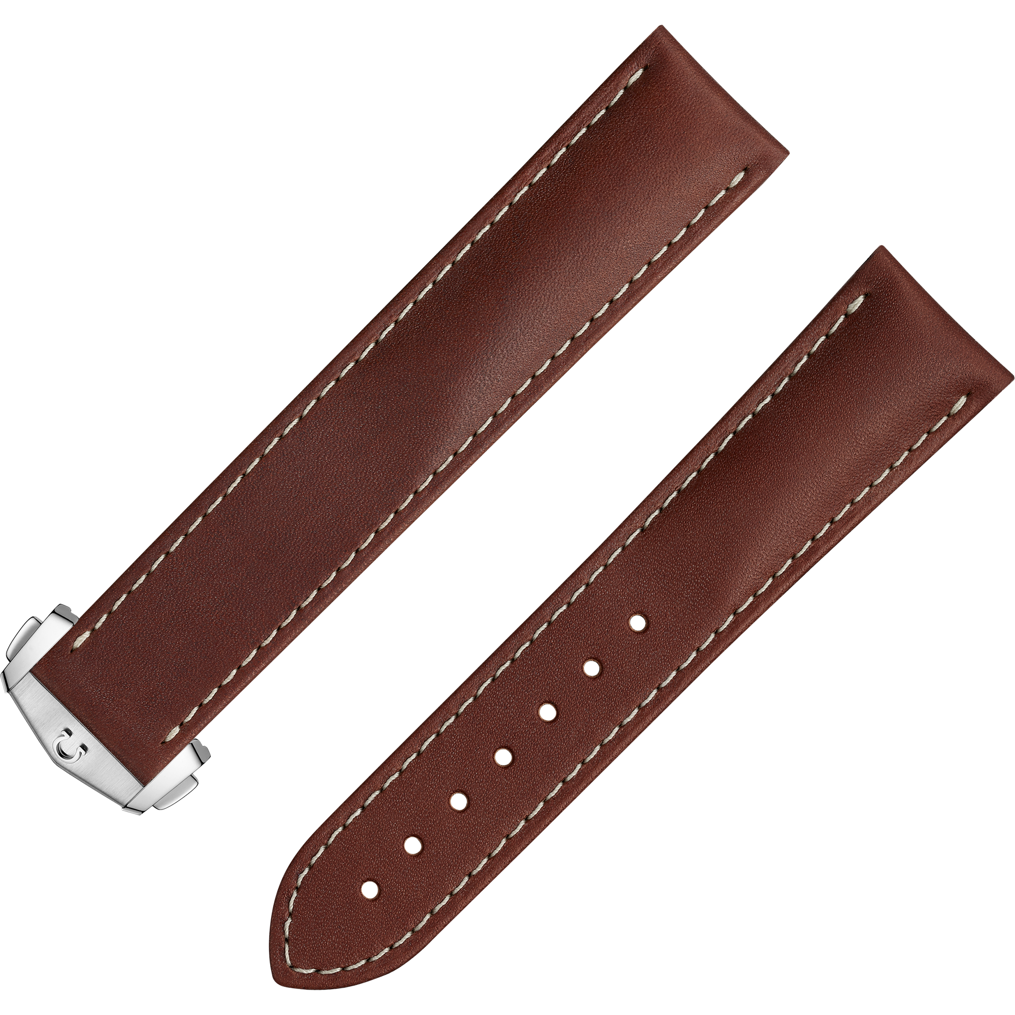 Two-piece strap - Brown leather strap with foldover clasp - 032CUZ006728W