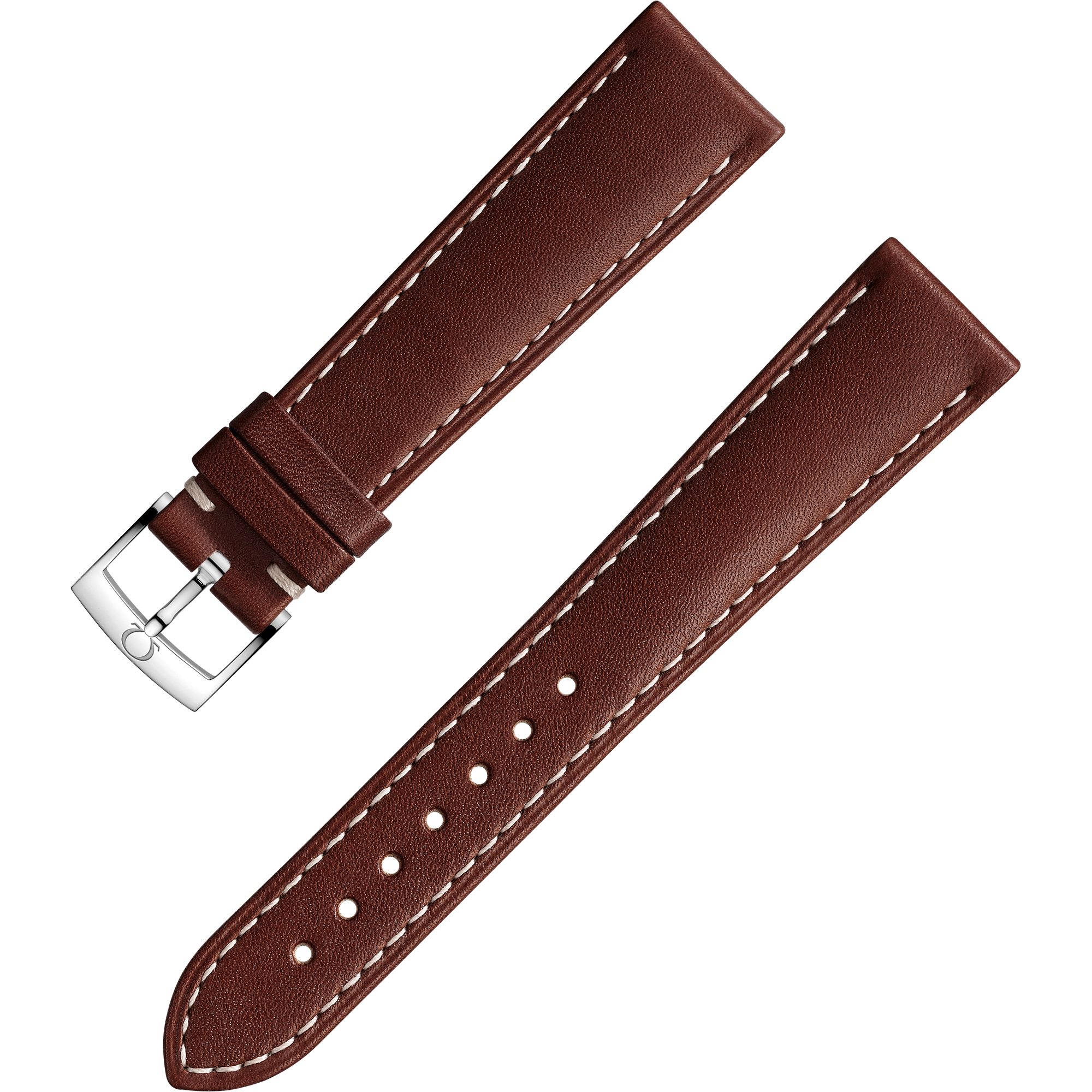 Two-piece strap - Brown leather strap with pin buckle - 98000409W