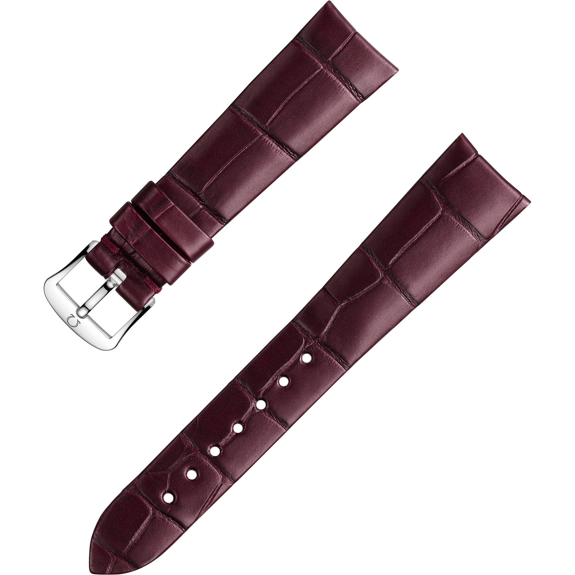 Two-piece strap - Burgundy alligator leather strap with pin buckle - 032CUZ009877W