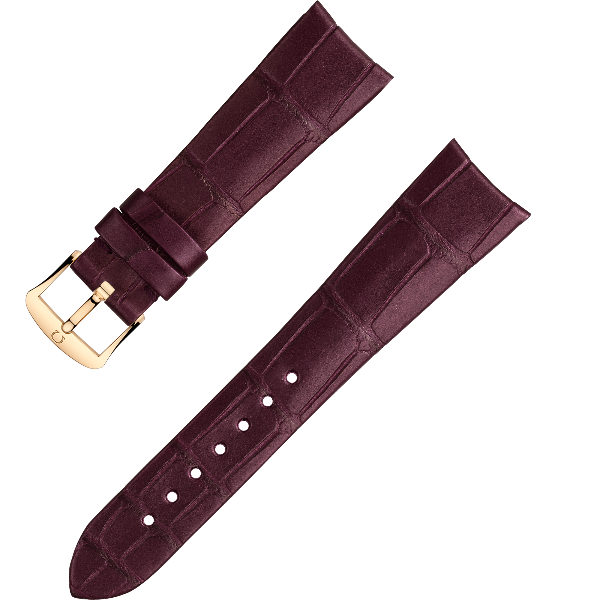 Two-piece strap - Burgundy alligator leather strap with pin buckle - 032CUZ009877W