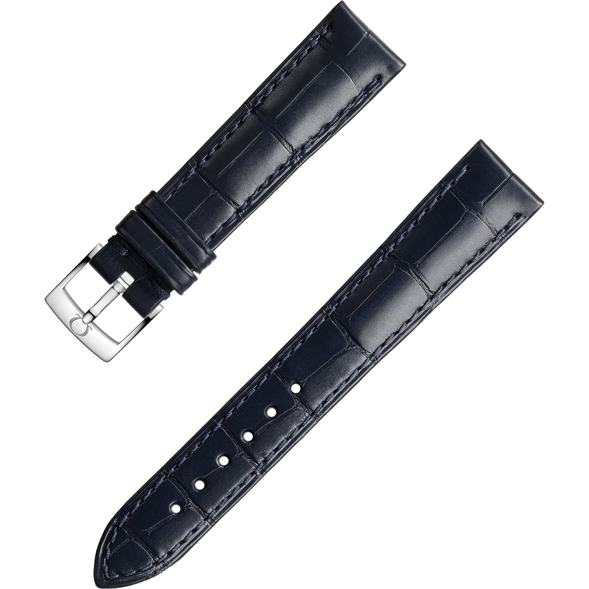 Two-piece strap - Dark blue alligator leather strap with pin buckle - 032CUZ010226W
