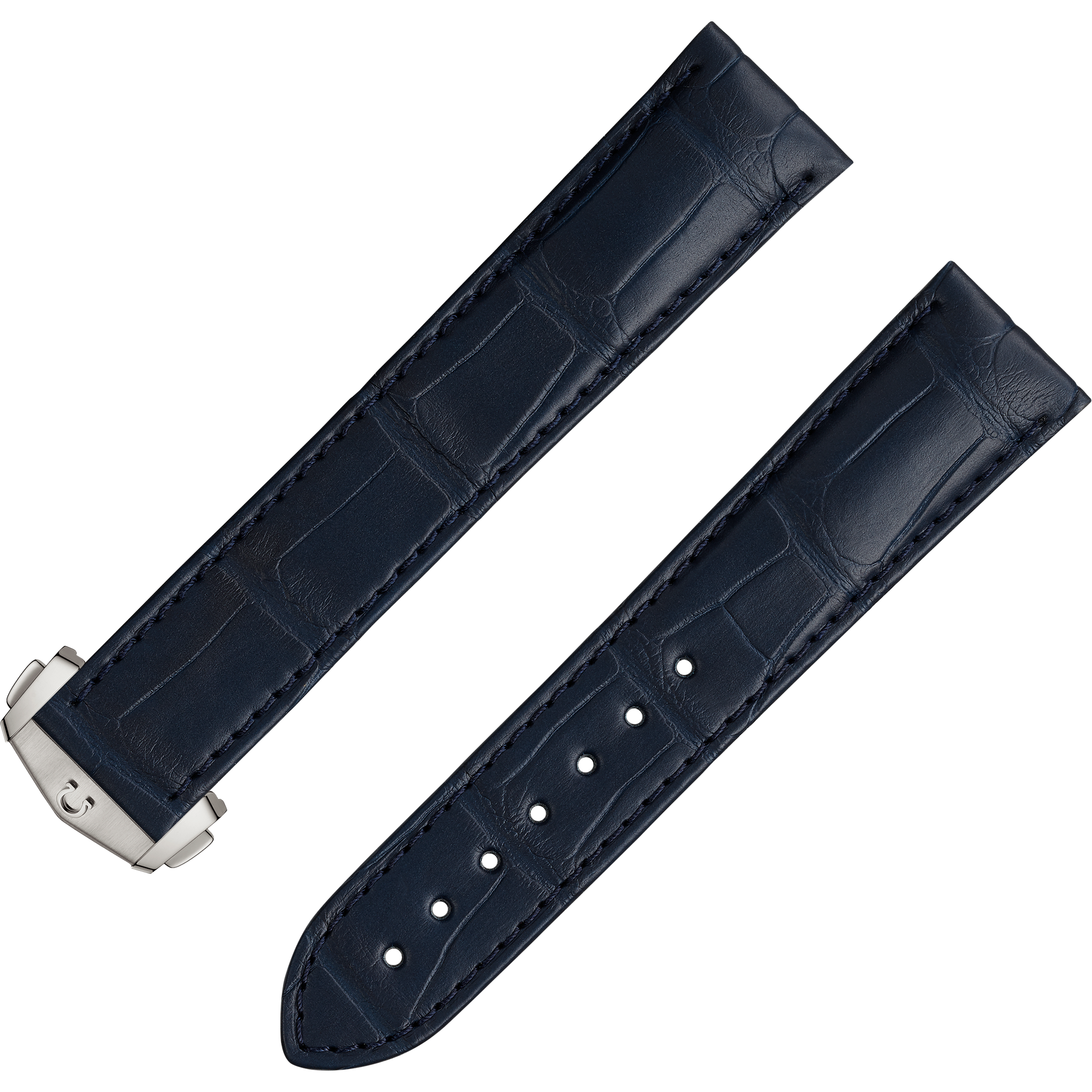 Two-piece strap - Dark blue alligator leather strap with foldover clasp - 032CUZ007465W