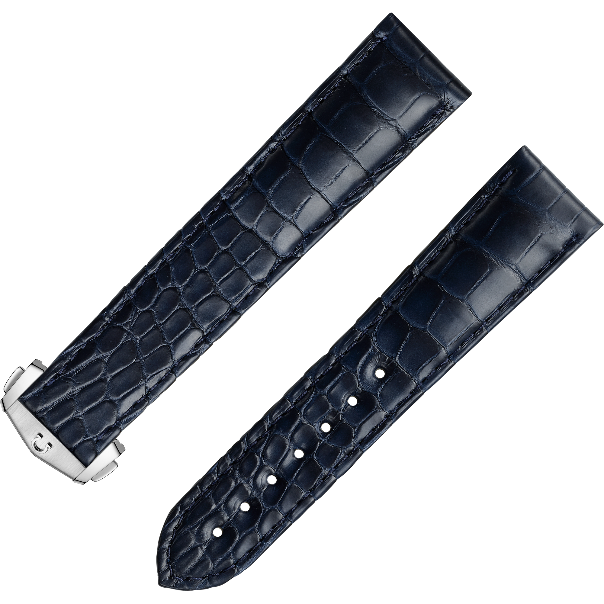 Two-piece strap - Dark blue alligator leather strap with foldover clasp - 032CUZ007465W