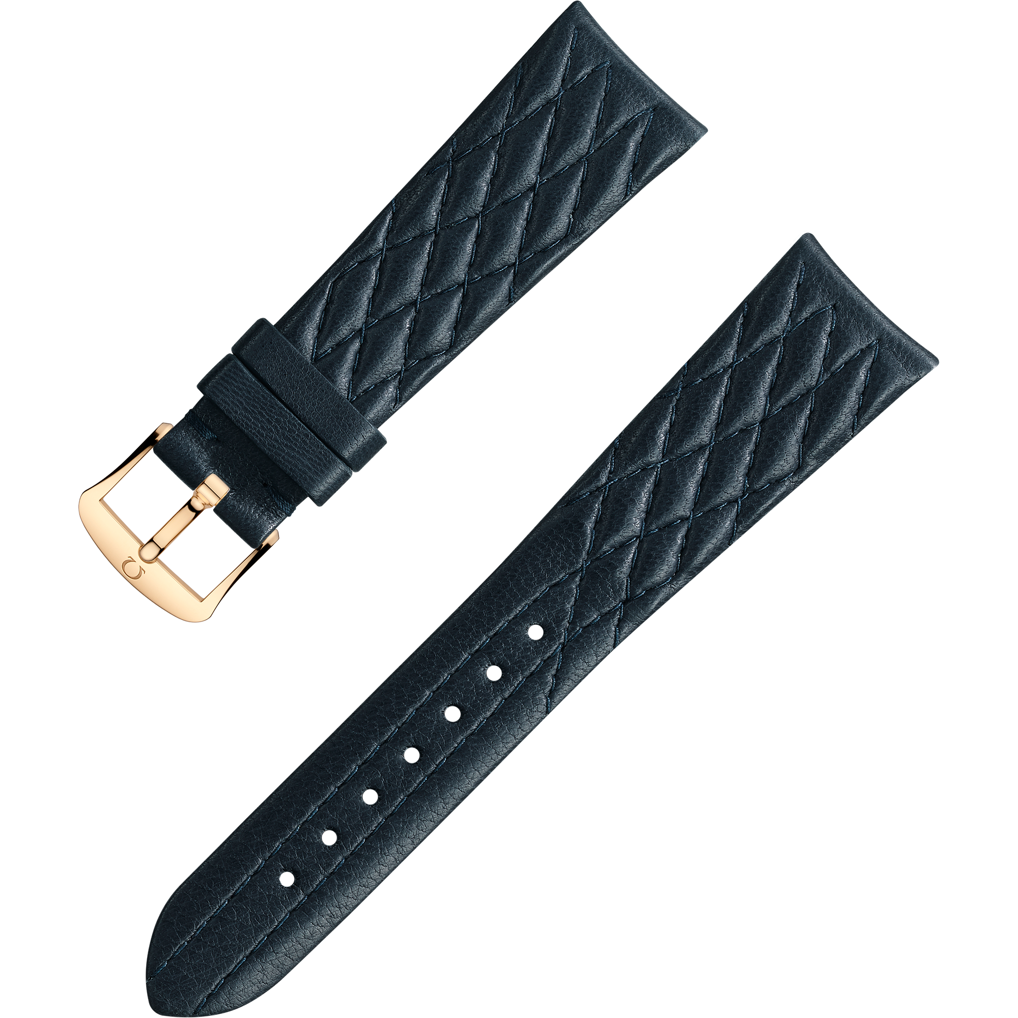 Two-piece strap - Dark blue leather strap with pin buckle - 032CUZ011315W