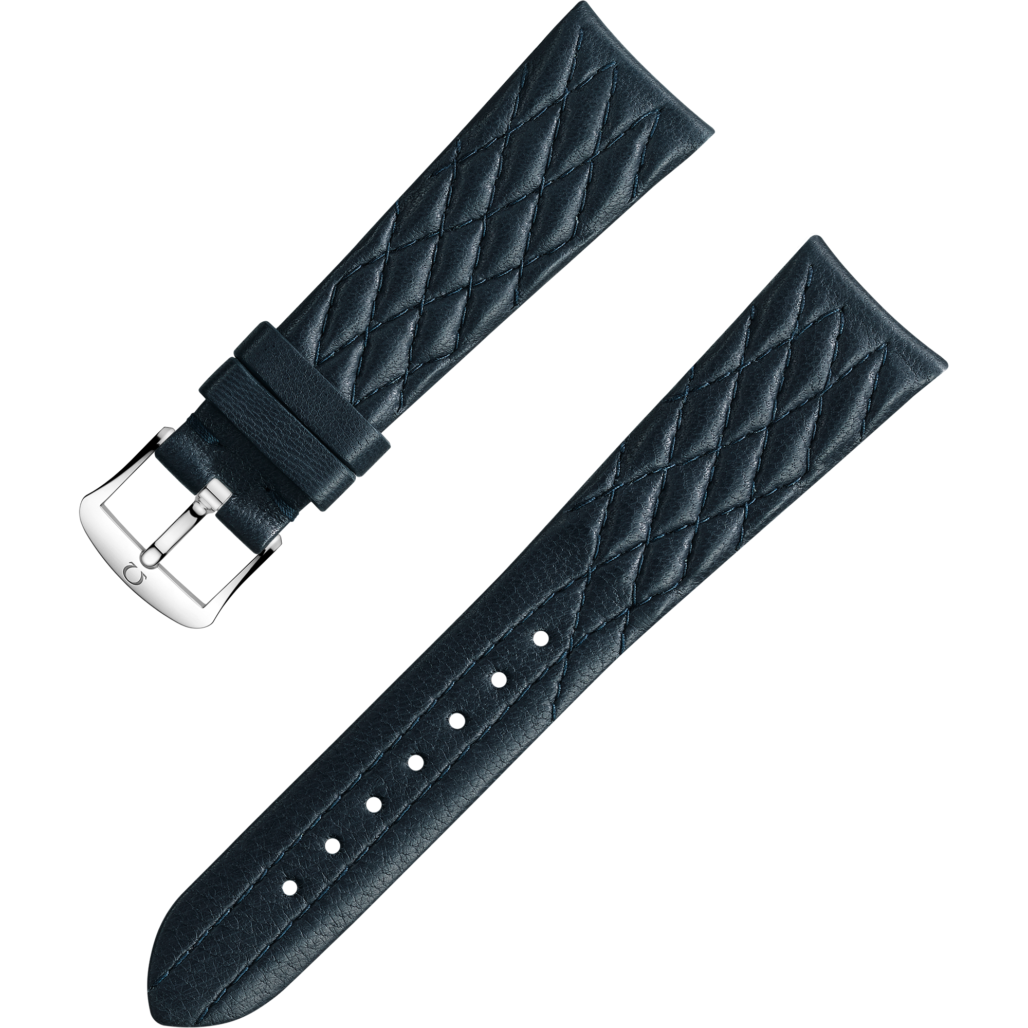 Two-piece strap - Dark blue leather strap with pin buckle - 032CUZ011315