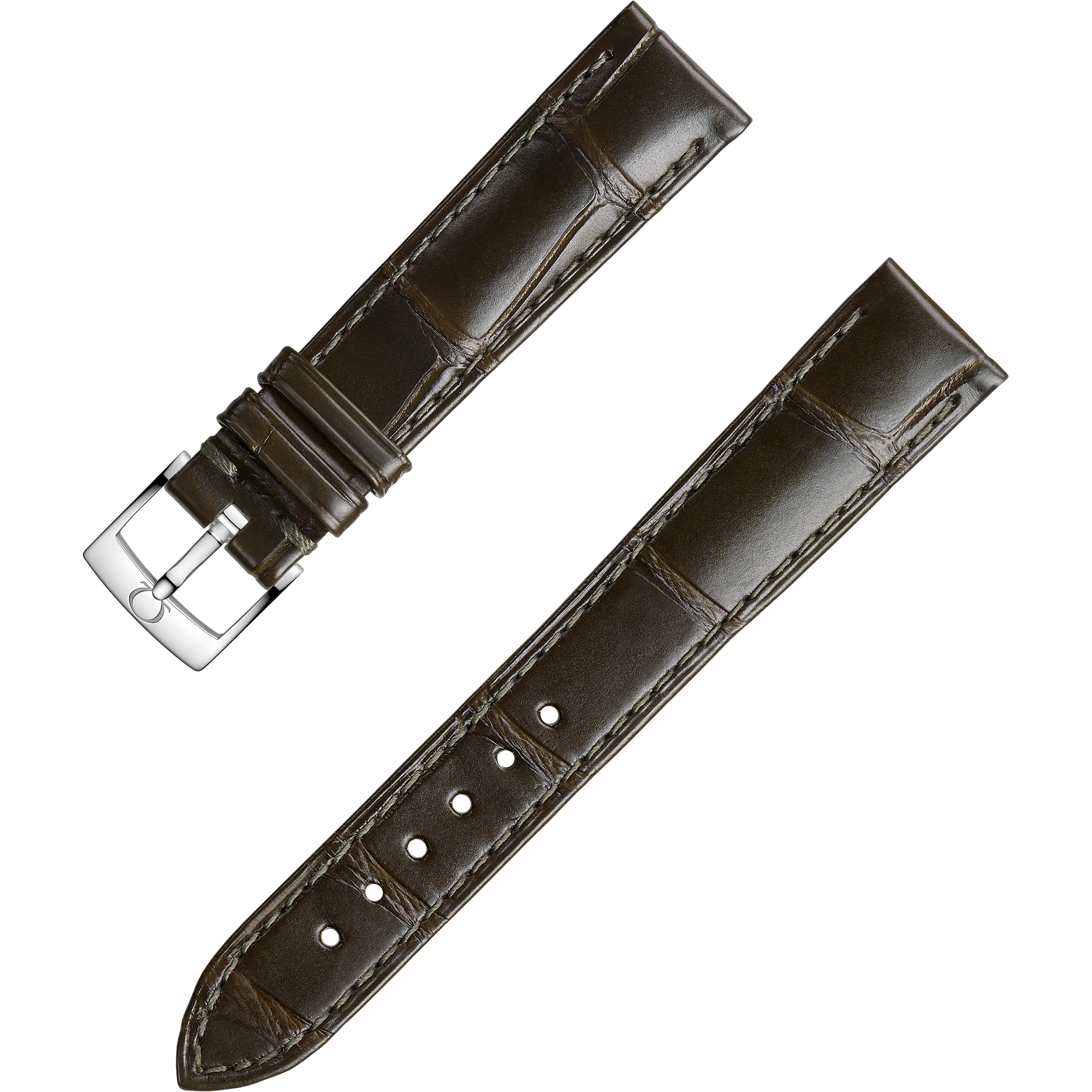 Bracelete de duas peças - Bracelete verde-escura em pele de crocodilo com fivela de pino - 032CUZ010234