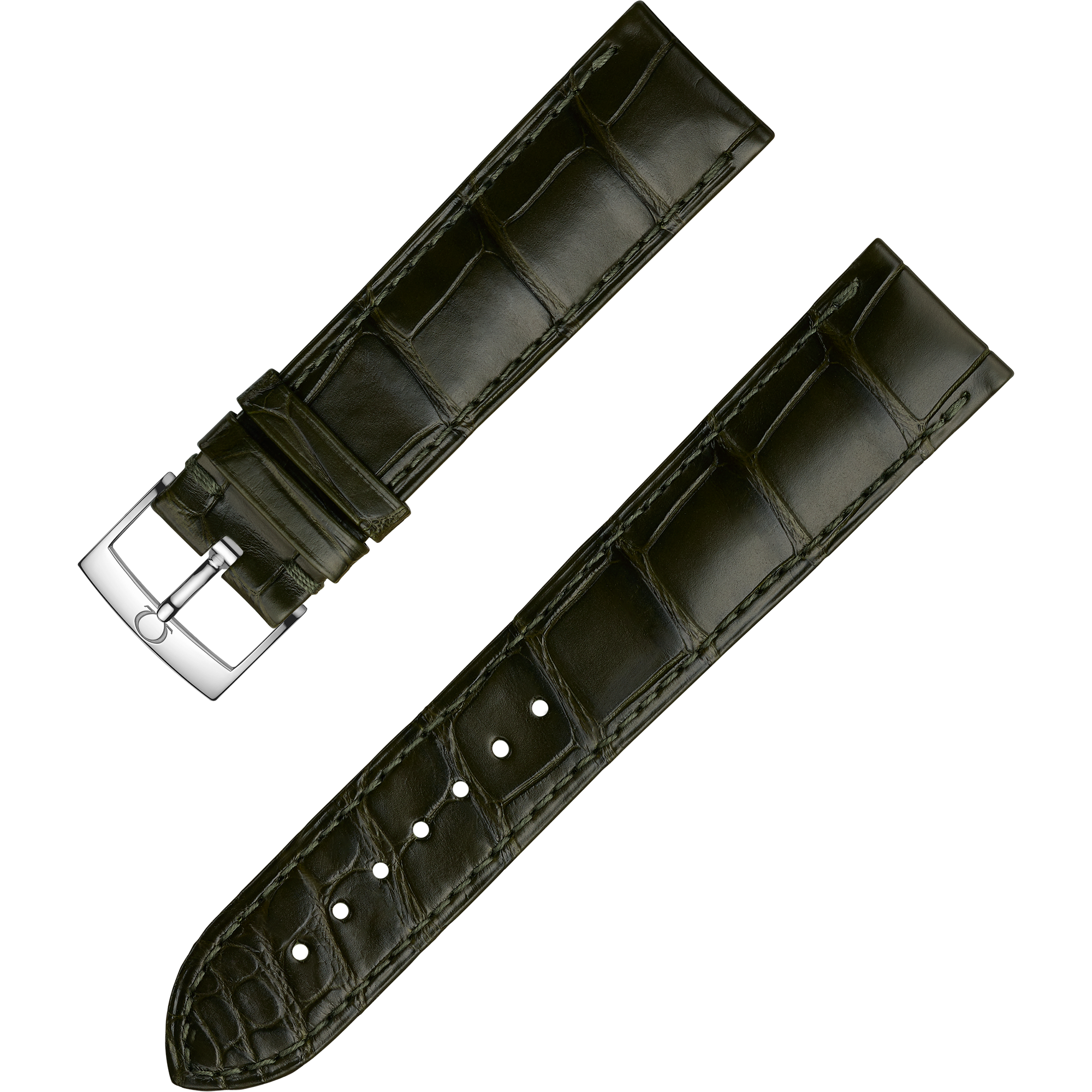Zweiteiliges armband - Dunkelgrünes Alligatorlederarmband mit Dornschließe - 032CUZ010275