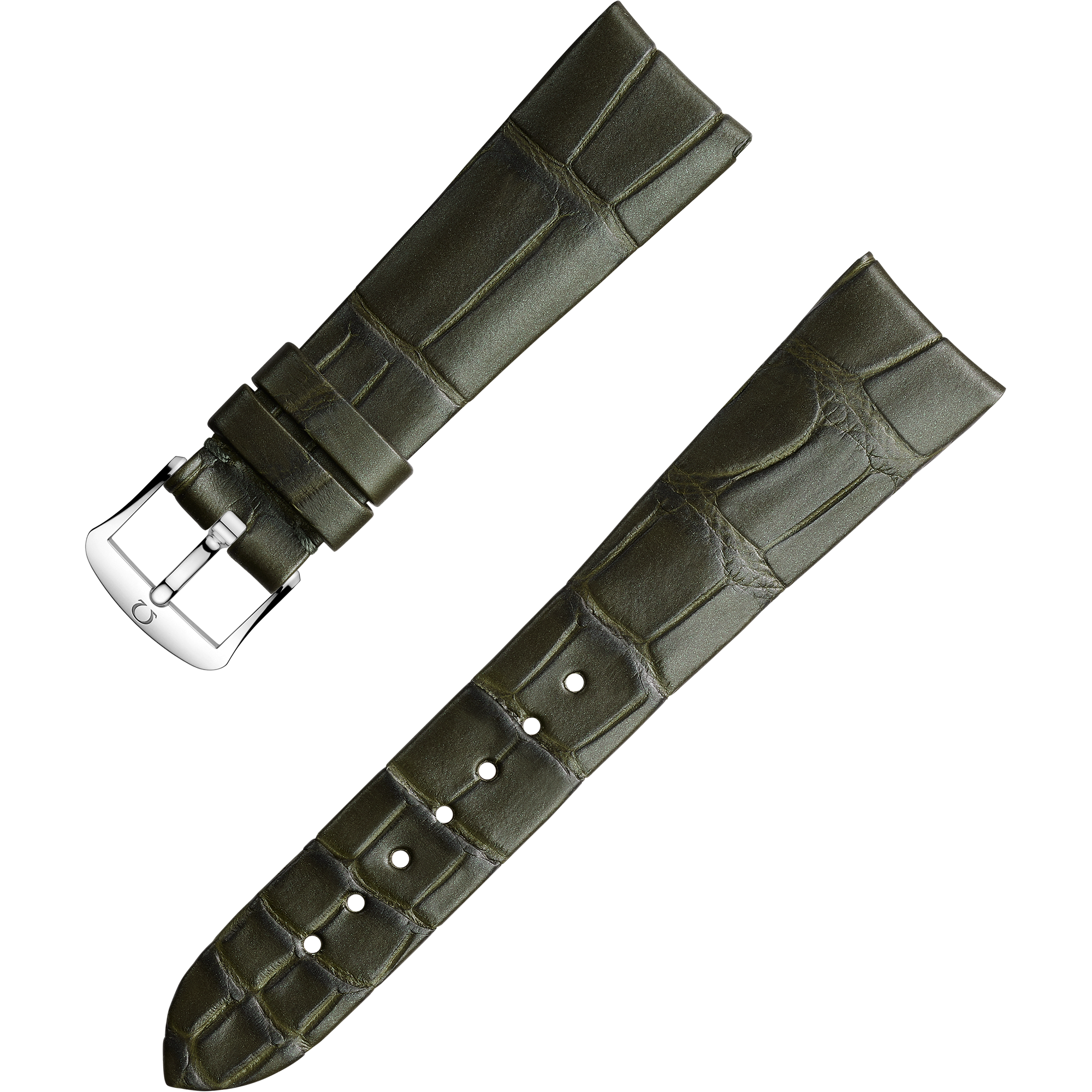 Two-piece strap - Dark green alligator leather strap with pin buckle - 032CUZ011086