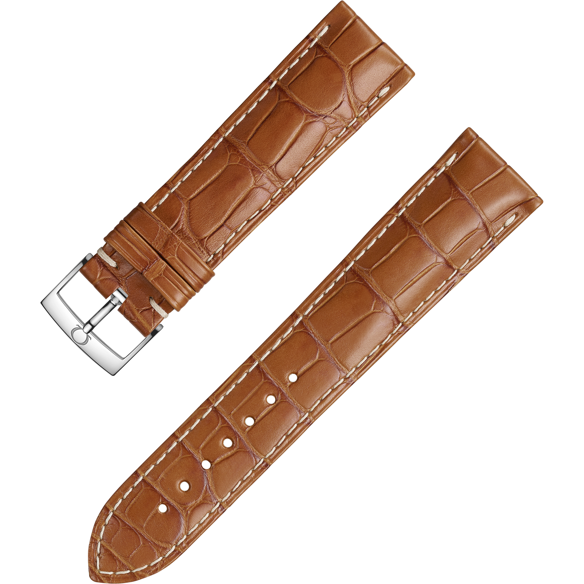 Bracelete de duas peças - Bracelete castanho-dourada em pele de crocodilo com fivela de pino - 032CUZ007256