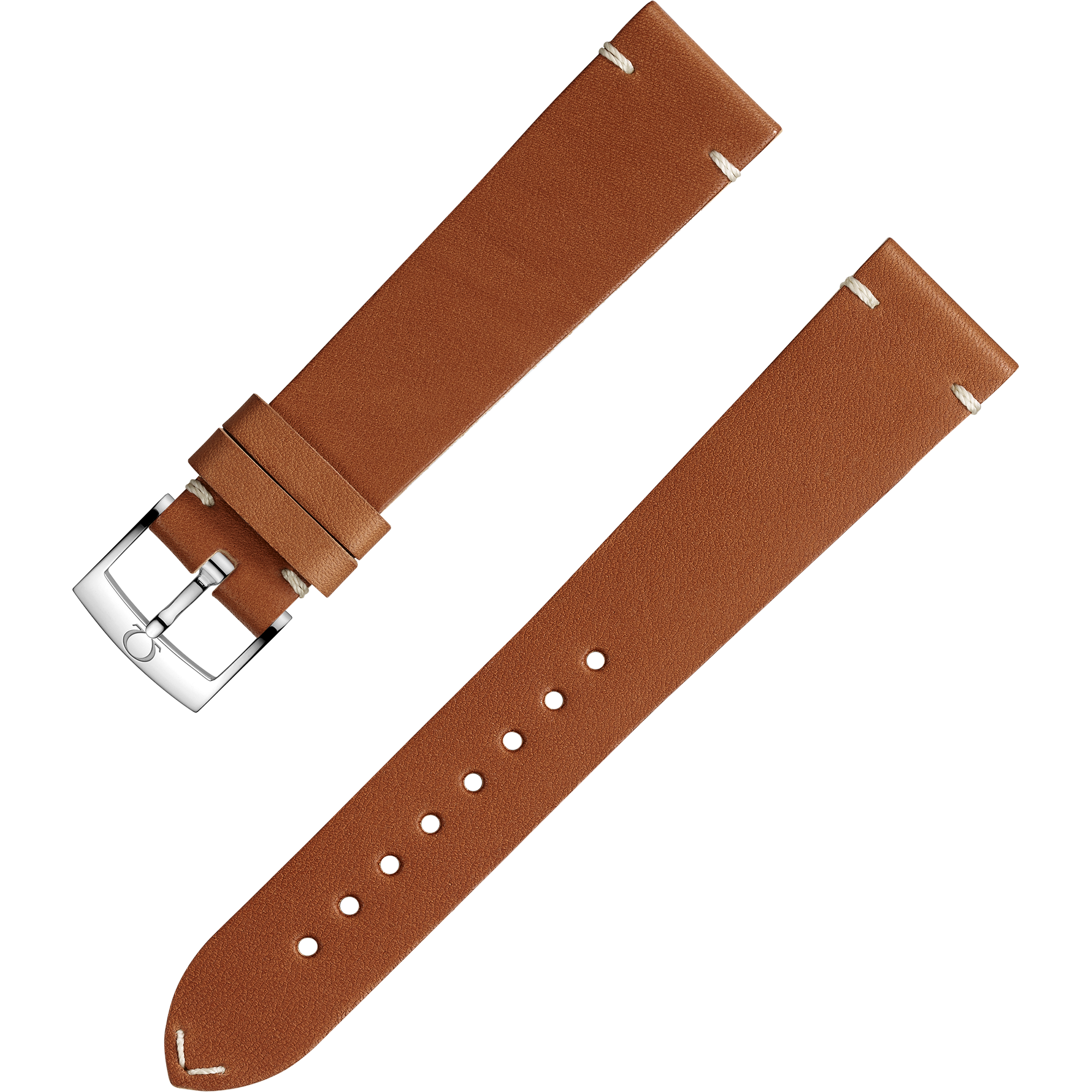Two-piece strap - Golden brown leather strap with pin buckle - 032CUZ006676W