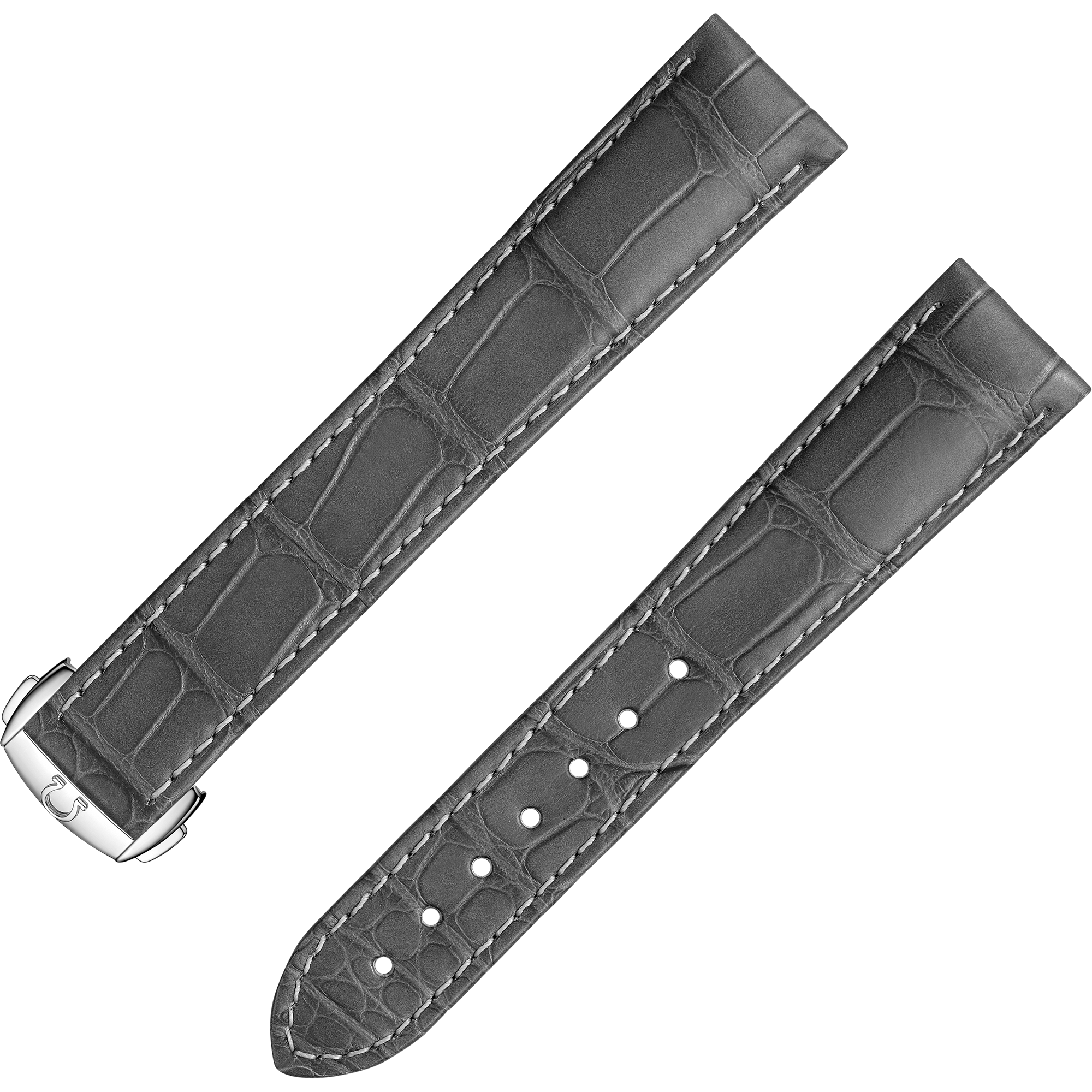 Two-piece strap - Grey alligator leather strap with foldover clasp - 032CUZ007463W