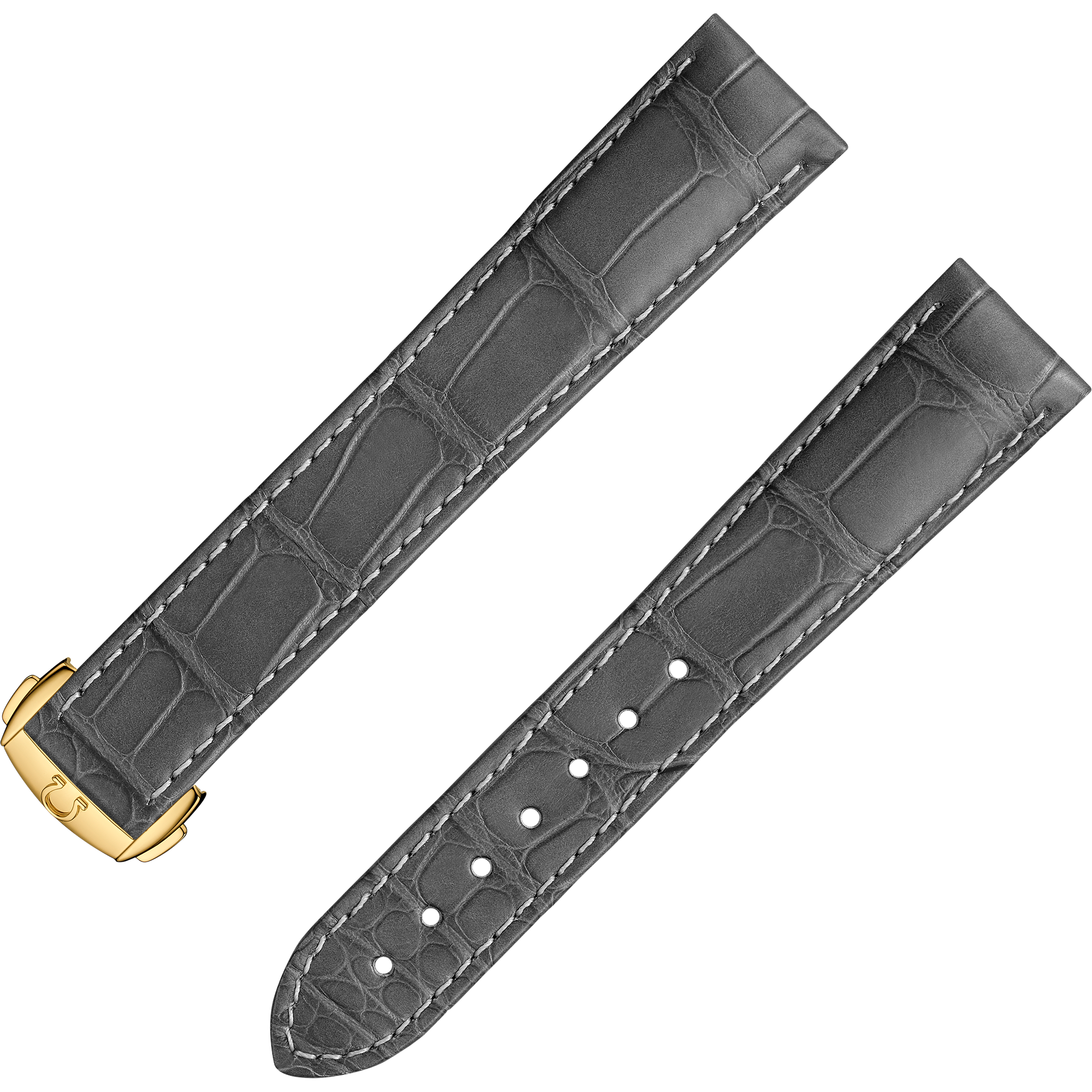 Two-piece strap - Grey alligator leather strap with foldover clasp - 032CUZ007463W