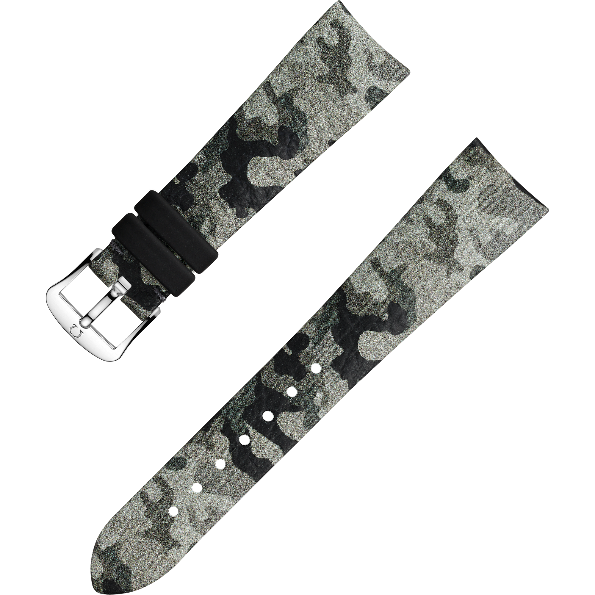 Two-piece strap - Grey camo leather strap with pin buckle - 032CUZ011912W