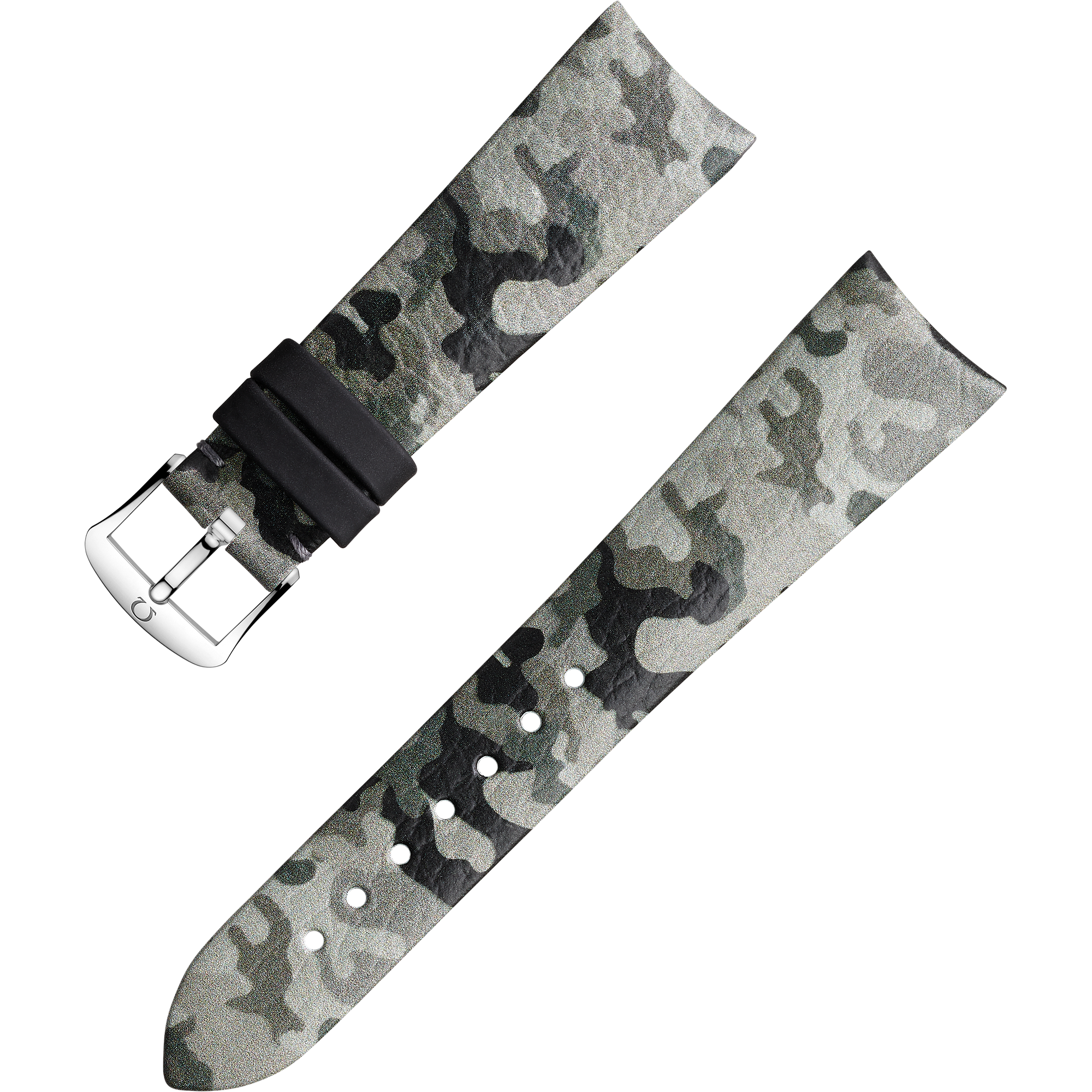 Two-piece strap - Grey camo leather strap with pin buckle - 032CUZ011912