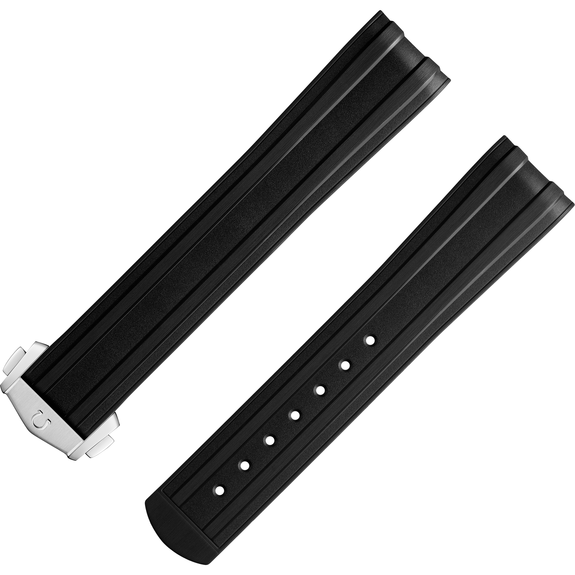 Two-piece strap - Seamaster Diver 300M black rubber strap with foldover clasp - 032CVZ015752W