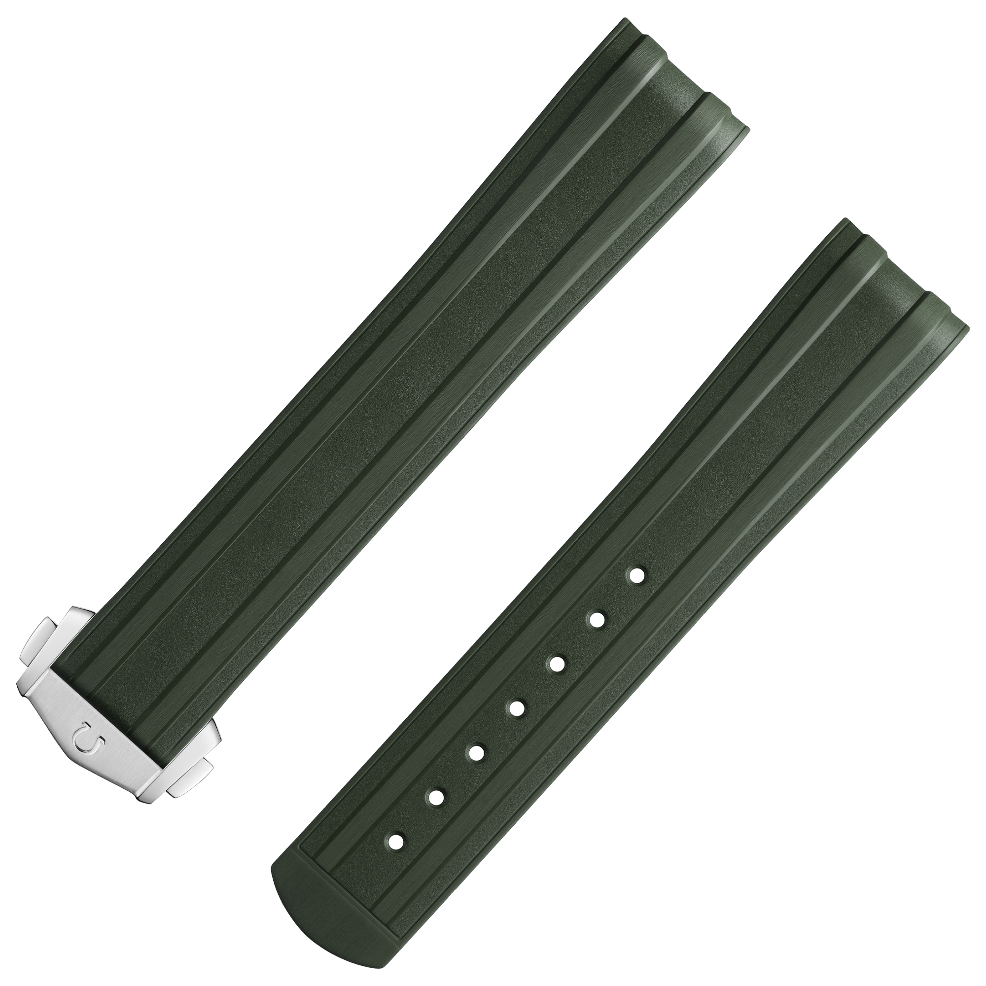 Bracelete de duas peças - Bracelete em borracha verde com fecho de báscula para o Seamaster Diver 300M - 032Z017213