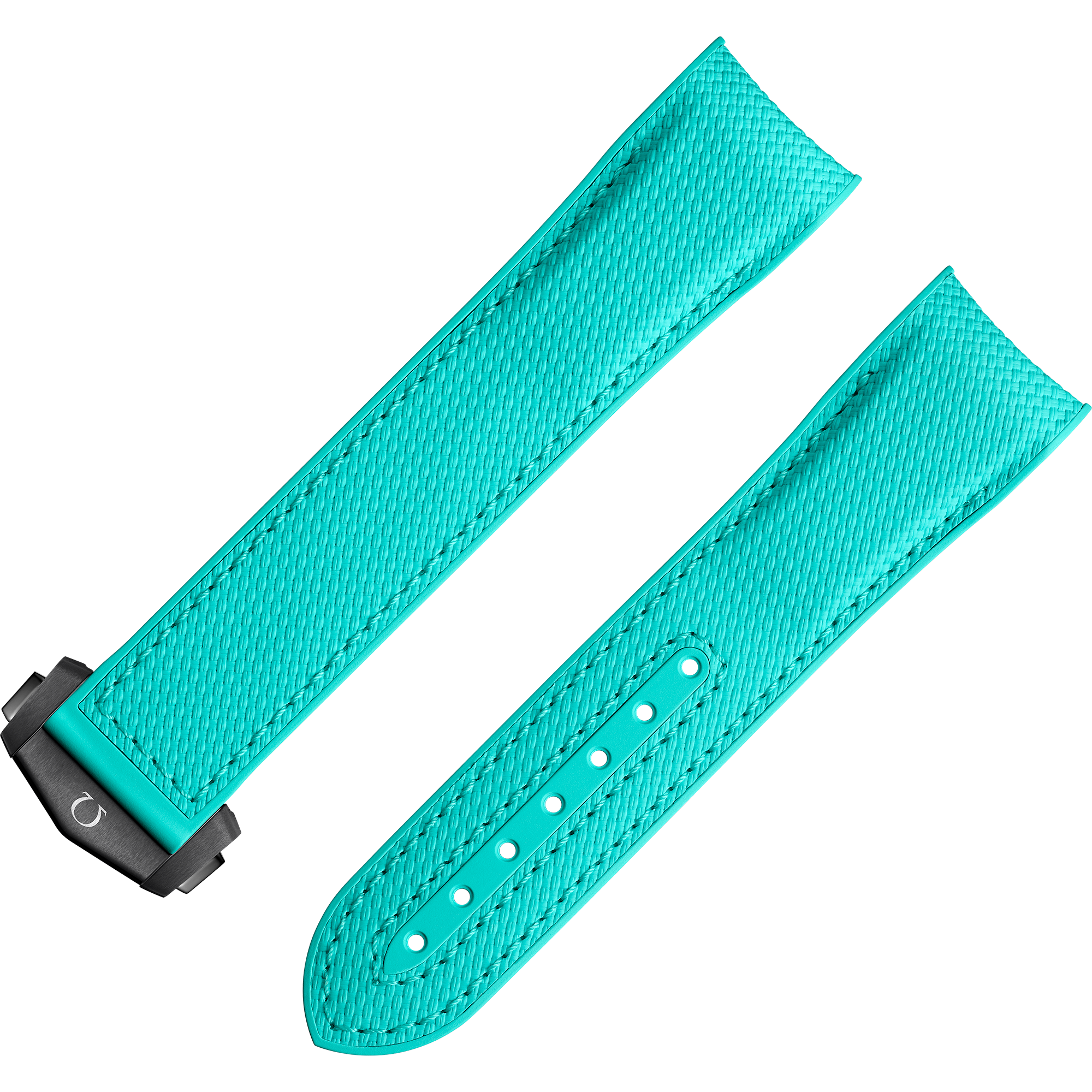 Two-piece strap - Seamaster Planet Ocean 600M turquoise rubber strap with foldover clasp - 032Z018938W