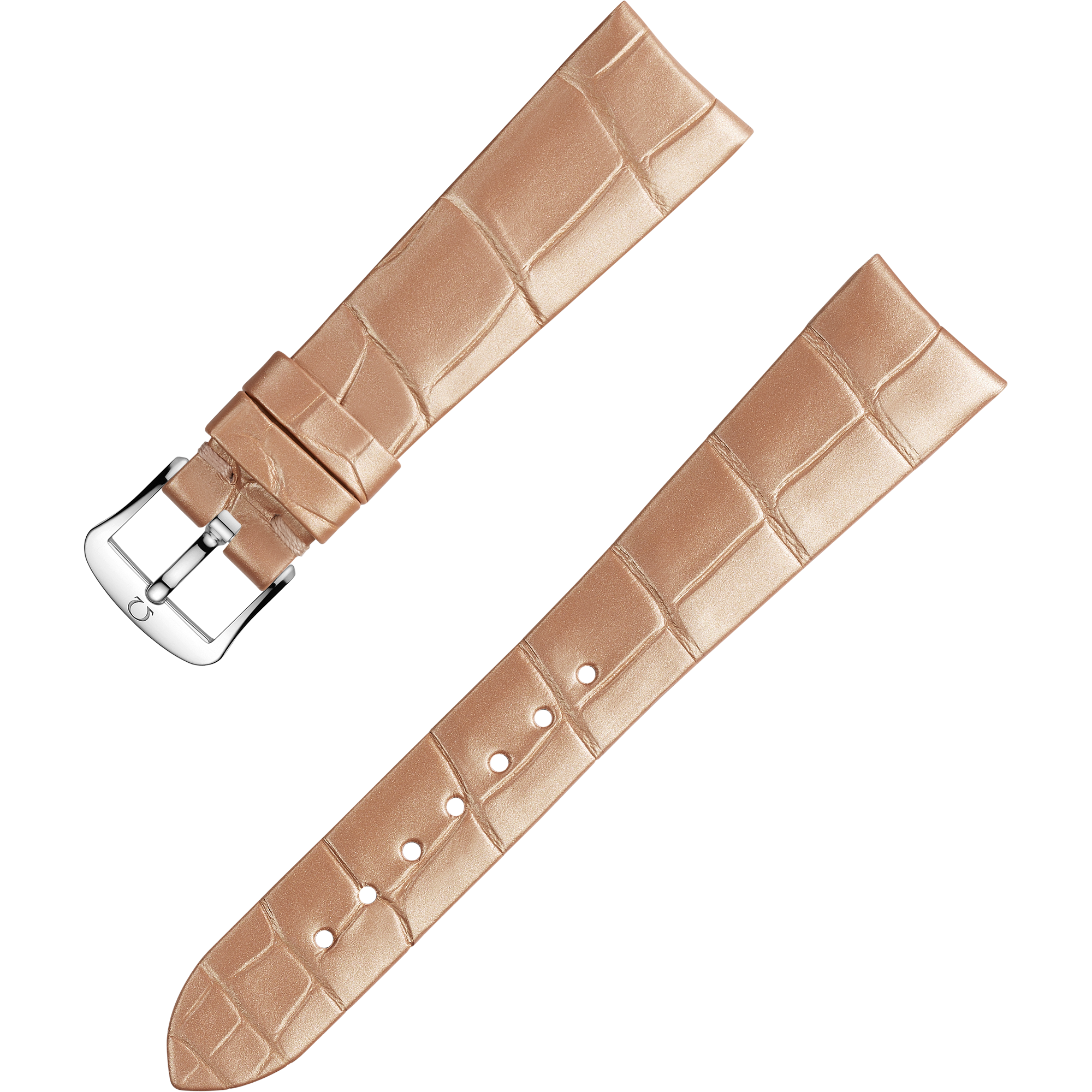 Two-piece strap - Shiny beige alligator leather strap with pin buckle - 032CUZ013034