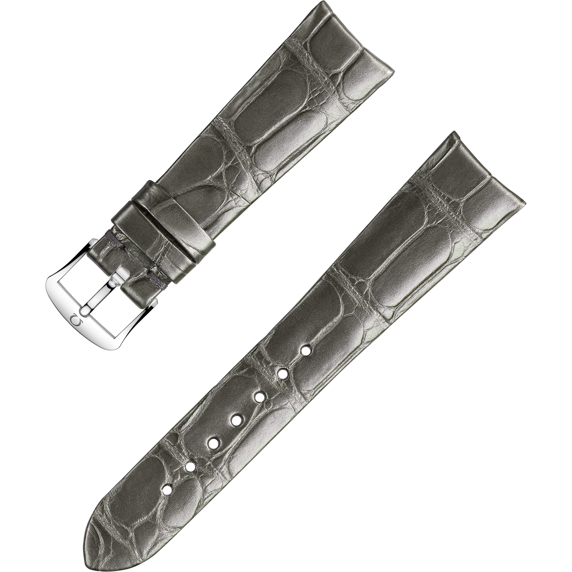 Two-piece strap - Shiny grey alligator leather strap with pin buckle - 032CUZ013036