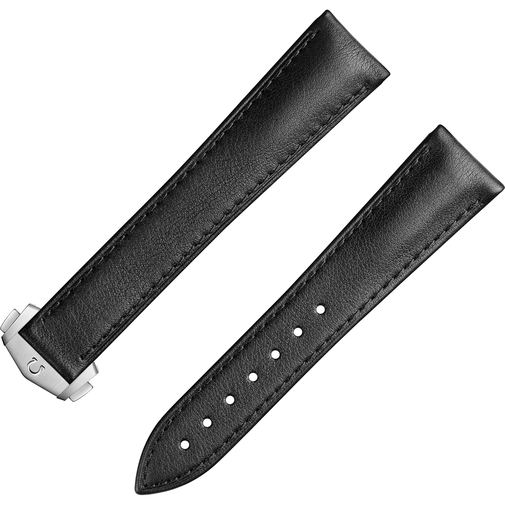 Two-piece strap - Speedmaster Moonwatch black leather strap with foldover clasp - 032CUZ014116W