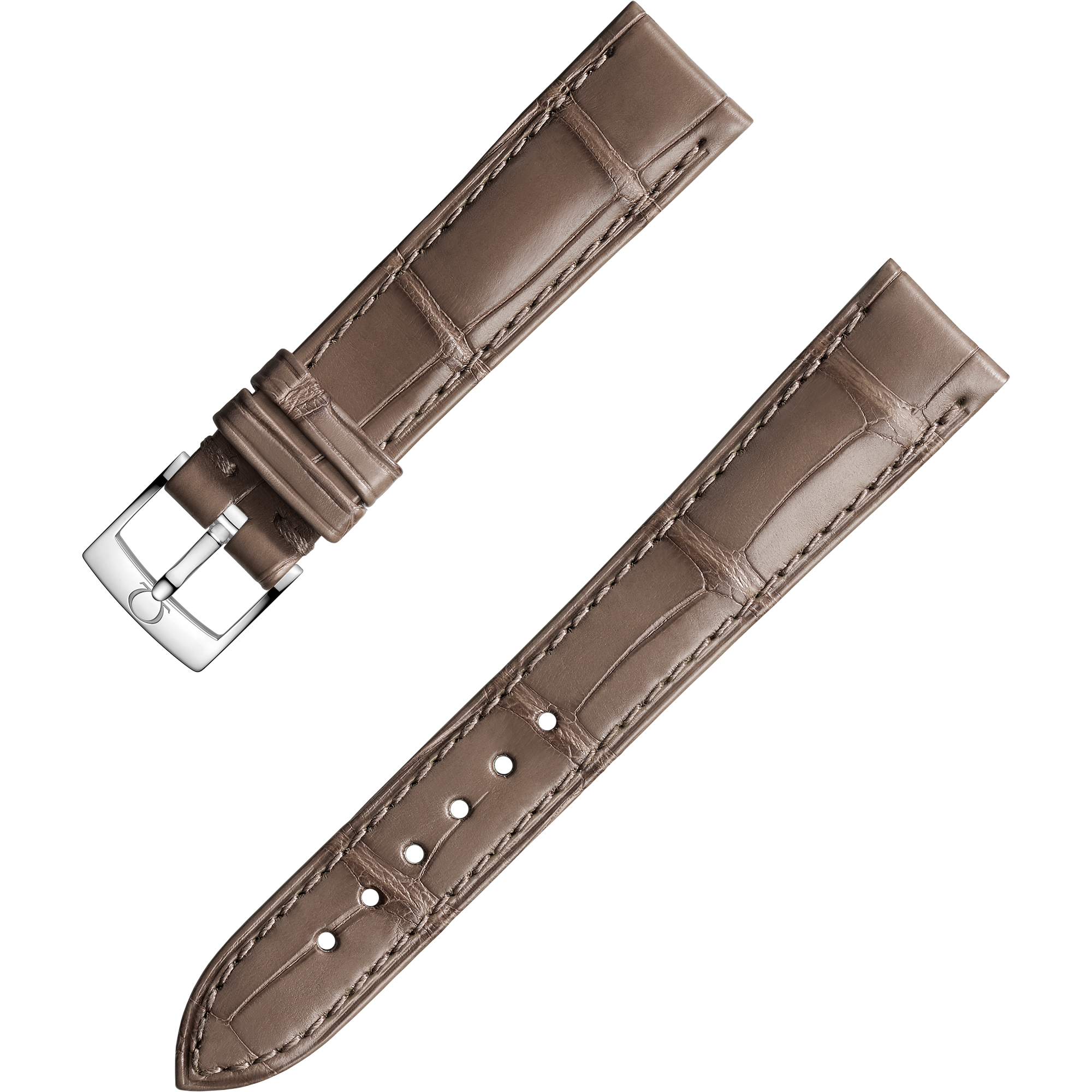 Two-piece strap - Taupe brown alligator leather strap with pin buckle - 032CUZ004834W