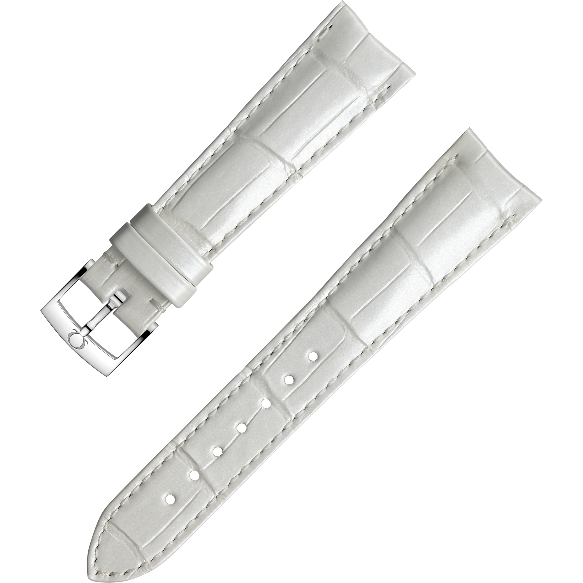 Bracelete de duas peças - Bracelete branca em pele de crocodilo com fivela de pino - 032CUZ003887