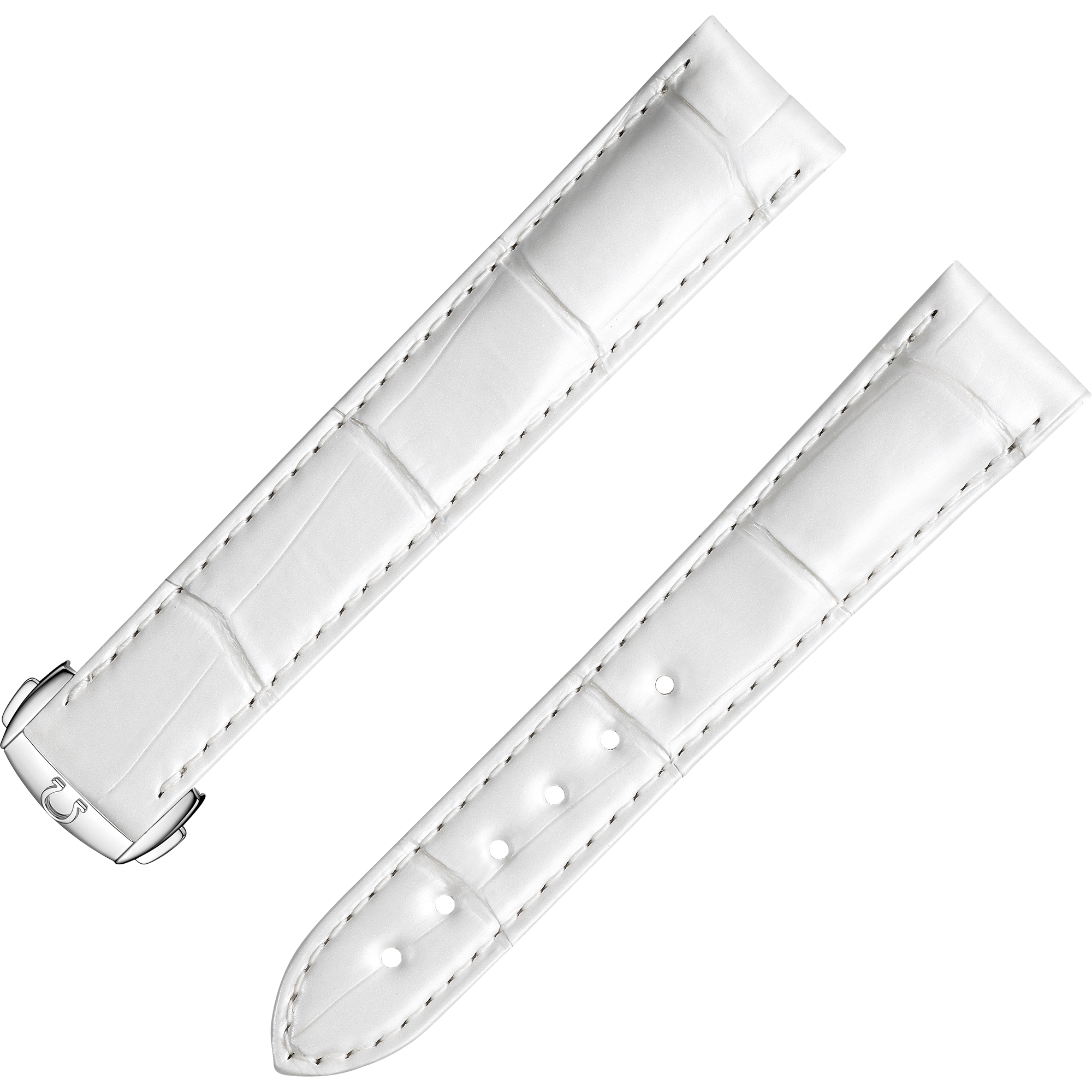 Two-piece strap - White alligator leather strap with foldover clasp - 98000346W